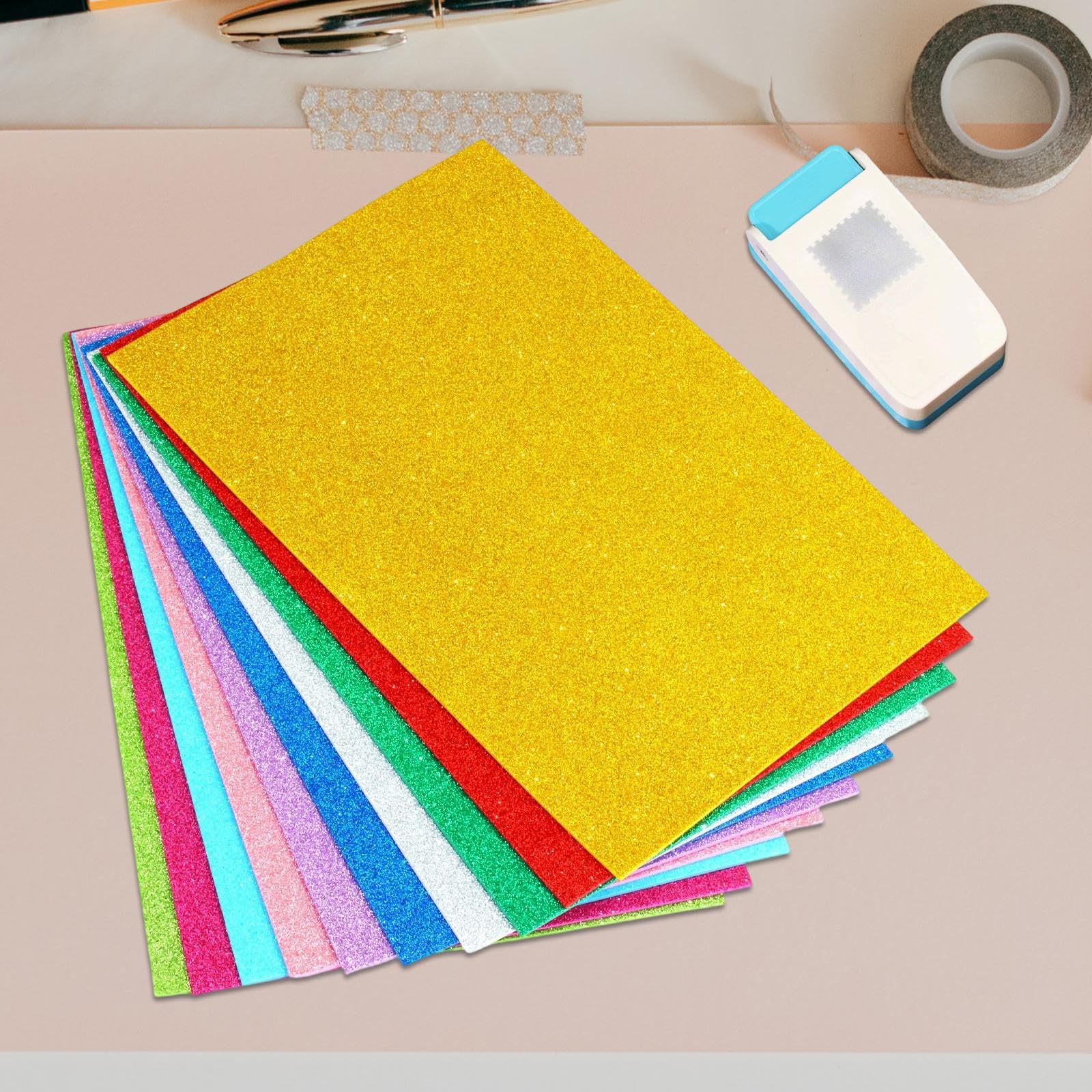 Troqueladora cuadrada para cartulina, herramienta de borde con forma de troquel, adecuada para manualidades, álbumes creativos personalizados, 10 papeles con purpurina