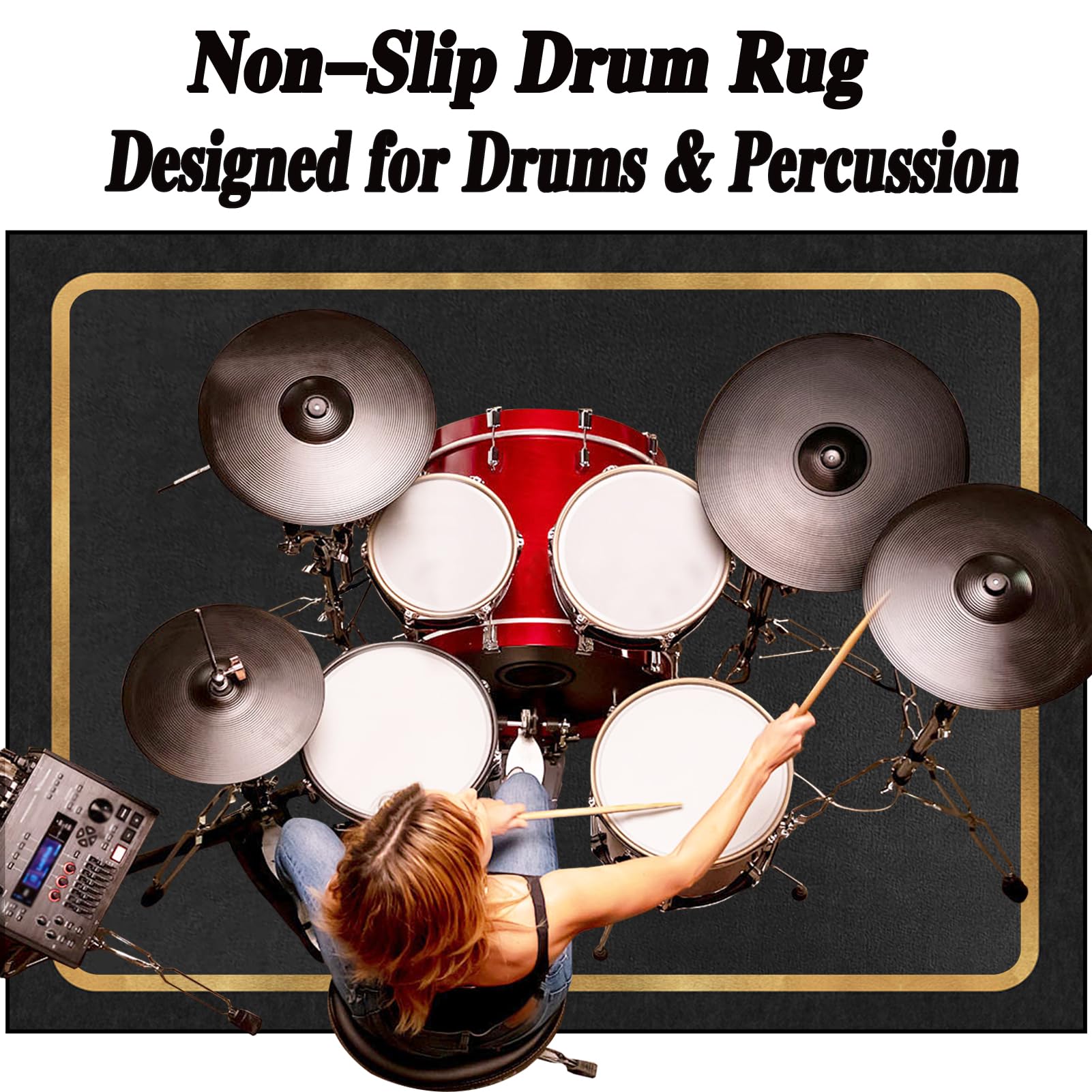 Professionelle Trommelteppich Schlagzeugteppich Schalldicht Drum Teppich rutschfest Musikinstrumente Bodenmatte Elektronisches Jazz Schlagzeug Kit für Bass Snare Drum Schlagzeug Teppich 200 x 160 cm