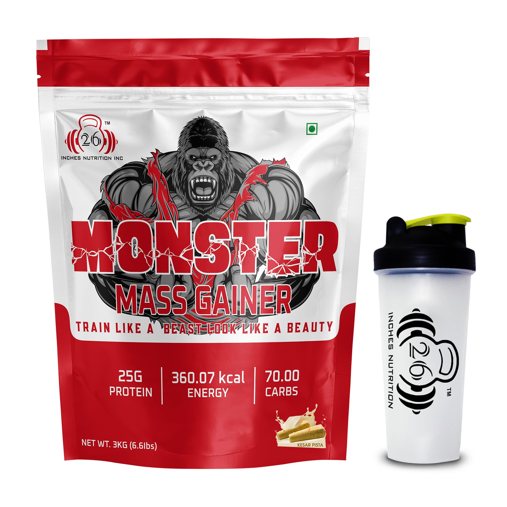 26INCHES NUTRITIONS INC Monster Mass Gainer-3Kg | Muscle Gainer | Muscle Mass Gainer | Weight Gainer | Weight Gainer Protein | (B0C3H3LKNQ) Amazon Price History, Amazon Price Tracker