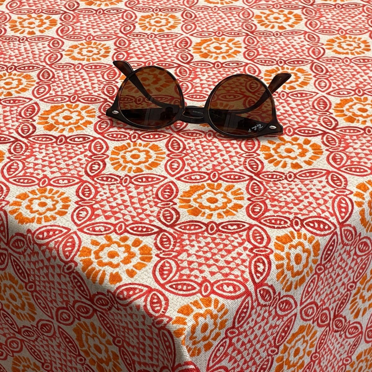 Jolee Fabrics Table Cloth - Wipe Clean Tablecloth Geometric Patterns -Oilcloth Table Protector-Table Cloth Wipe Clean Effortless Maintenance (Burnt Orange & Red Mykonos, Rectangle 132cm x 300cm)