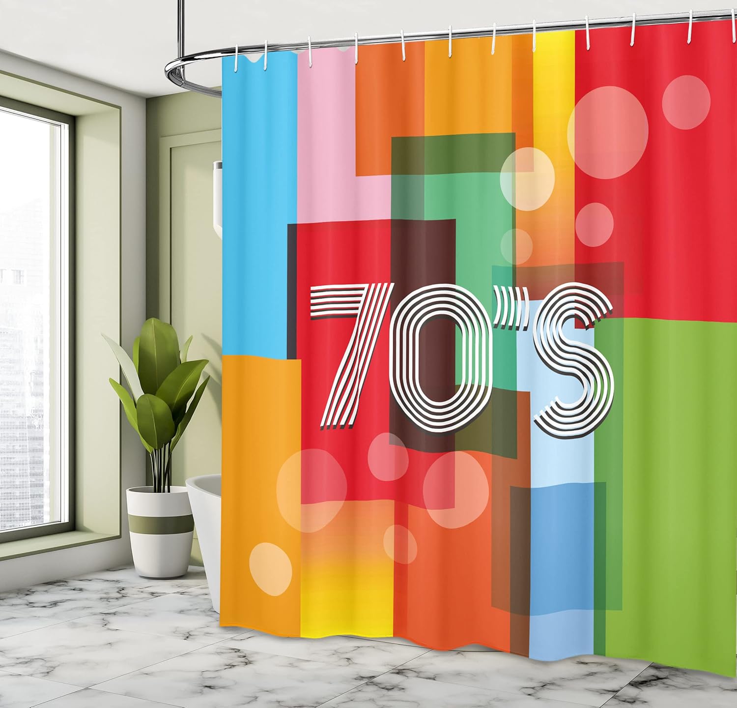 Ambesonne 70s Party Shower Curtain, Retro Groovy Art Backdrop Colorful Geometric Abstract Striped Old Fashioned Love, Cloth Fabric Bathroom Decor Set with Hooks, 69" W x 84" L, Red Orange