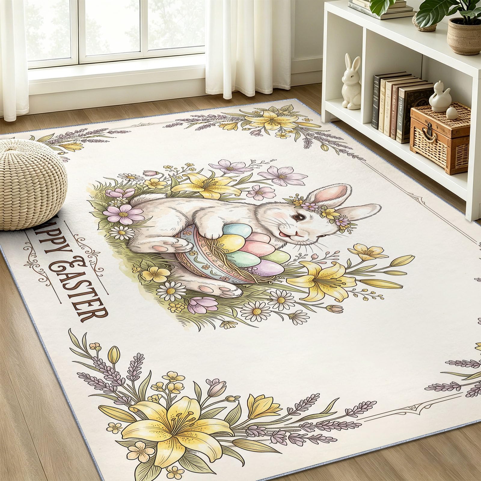 Tappeto per soggiorno, albicocca, 80 x 150 cm, morbido antiscivolo, per animali e conigli, lavabile, tappeto per sala da pranzo, ingresso corridoio e ufficio, Pasqua primavera camera da letto, pelo