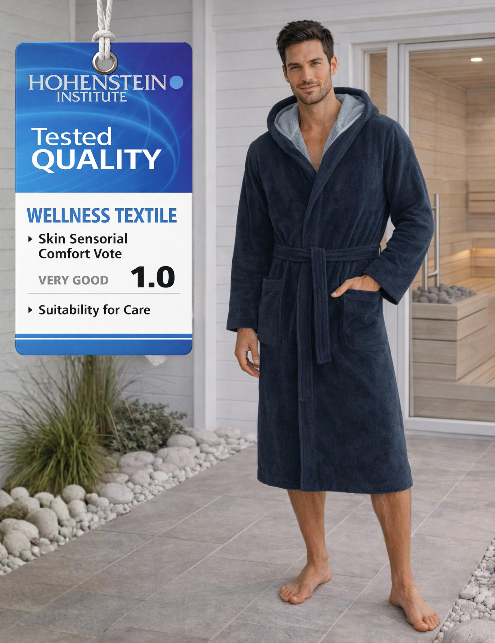 Morgenstern Accappatoio da uomo con cappuccio in spugna di velluto lungo Oeko-Tex Cappotto da sauna Marc