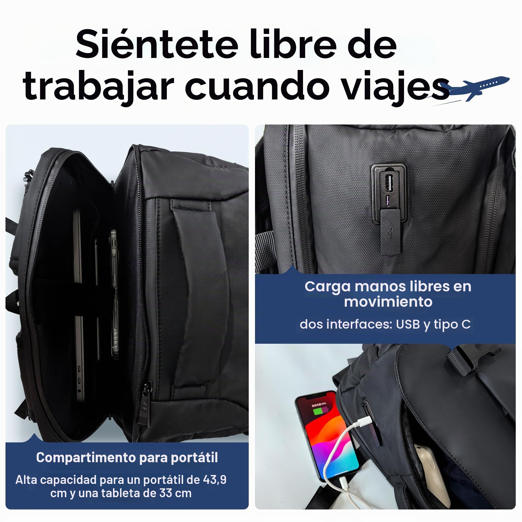 NANDADEVI Mochila para hombre, 40 l, grande, resistente al agua, con aislamiento en seco y húmedo, mochila para portátil de 17,3 pulgadas, Negro , 49 x 31 x 20 cm, 40 l