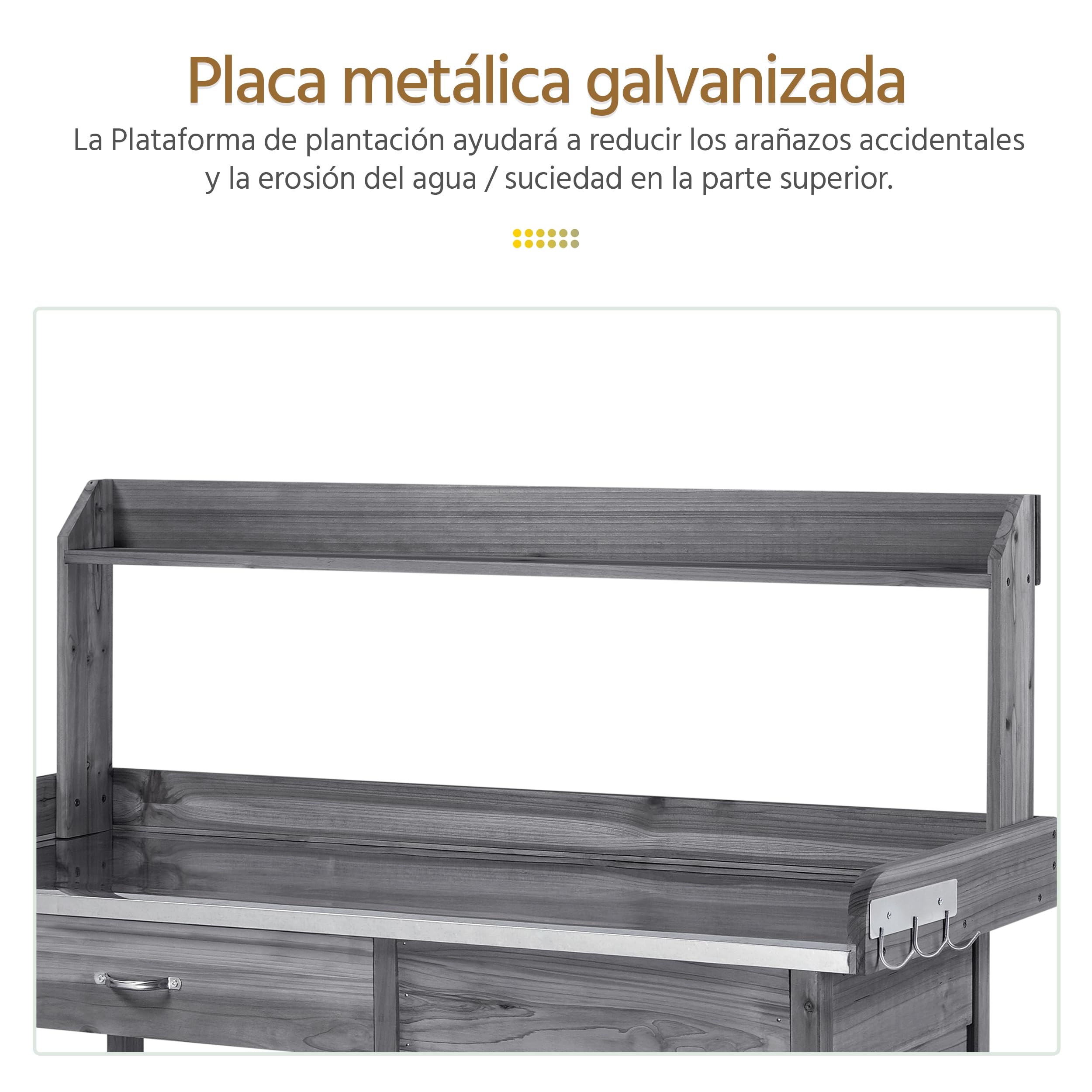 Yaheetech Mesa de Jardinería con cajón Estante Armario de Mesa Plantación 112 x 46,5 x 125 cm Gris