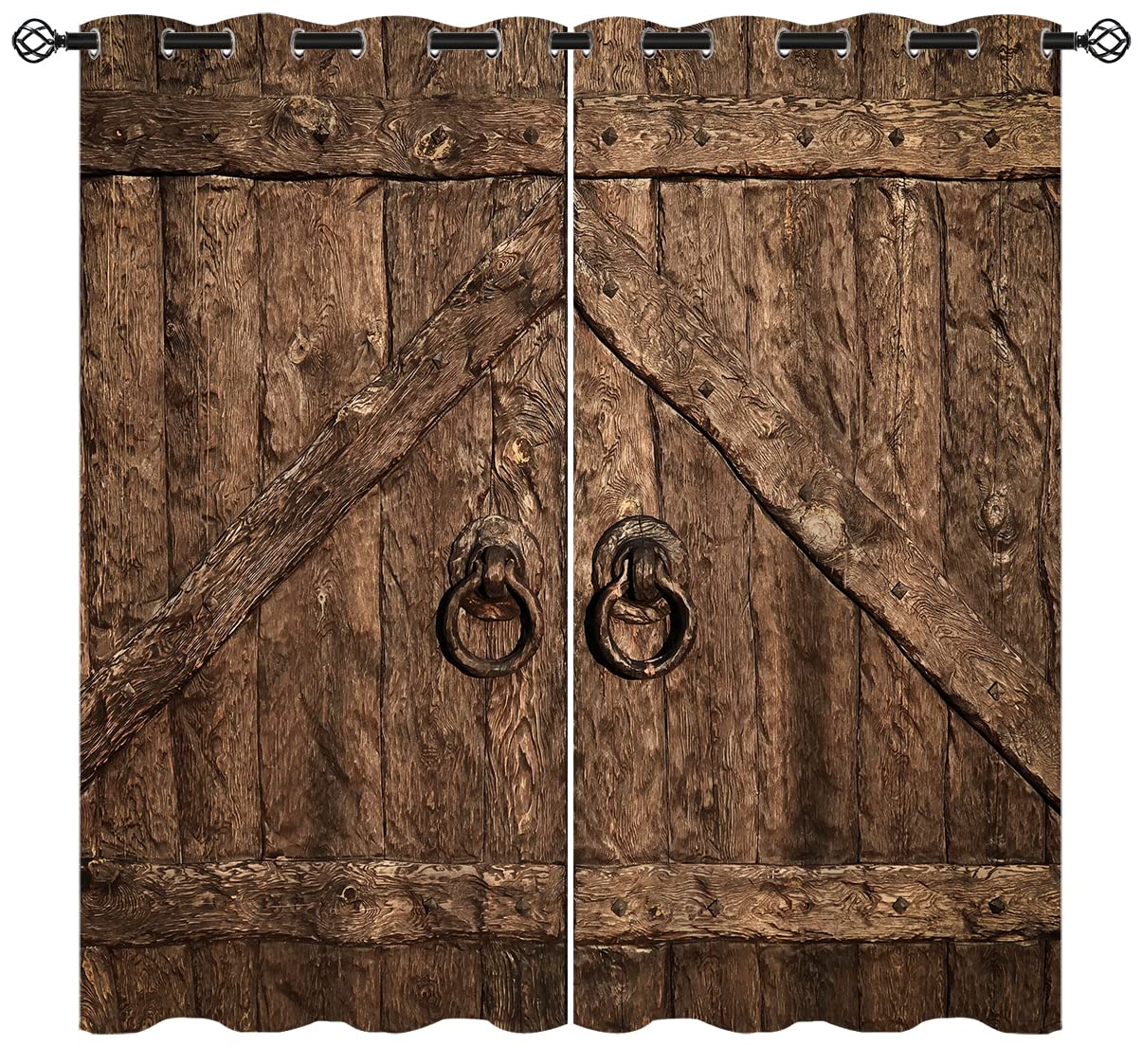 Czrouz Retro Wooden Doors Blackout Curtains for Girls Boy Home Decor, Country Farmhouse Barn Wood Grommet Thermal Insulated Drapes Darkening Window
