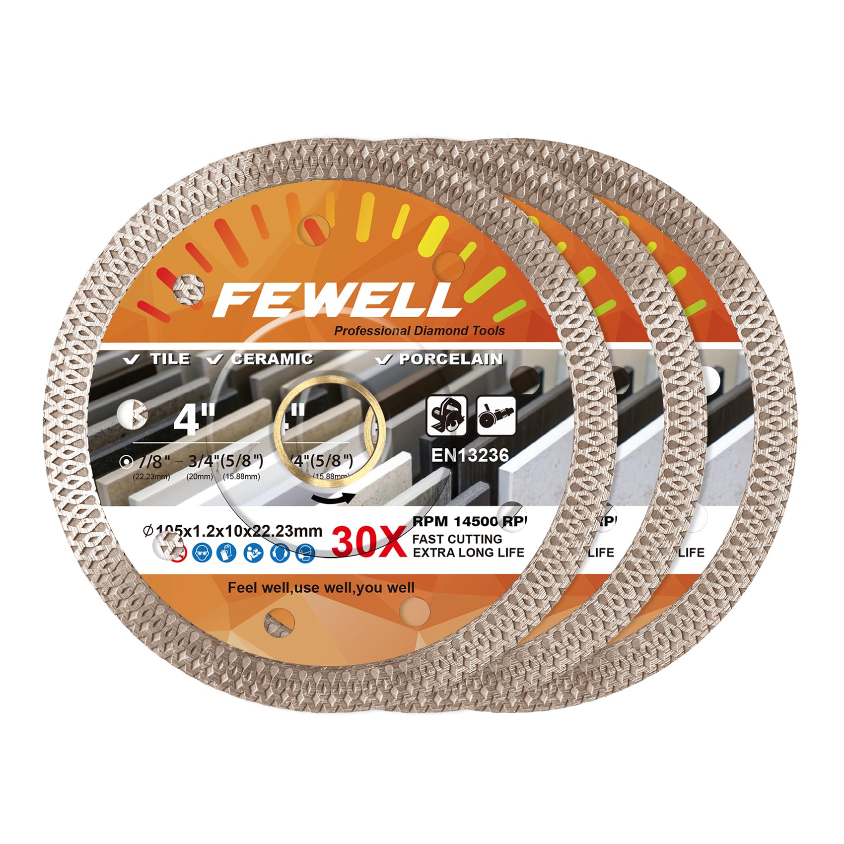 FEWELL 4 Inch Porcelain Diamond Blade Super Thin Diamond Tile Blade 3 Pcs/Lot for Cutting Porcelain Tiles Ceramic