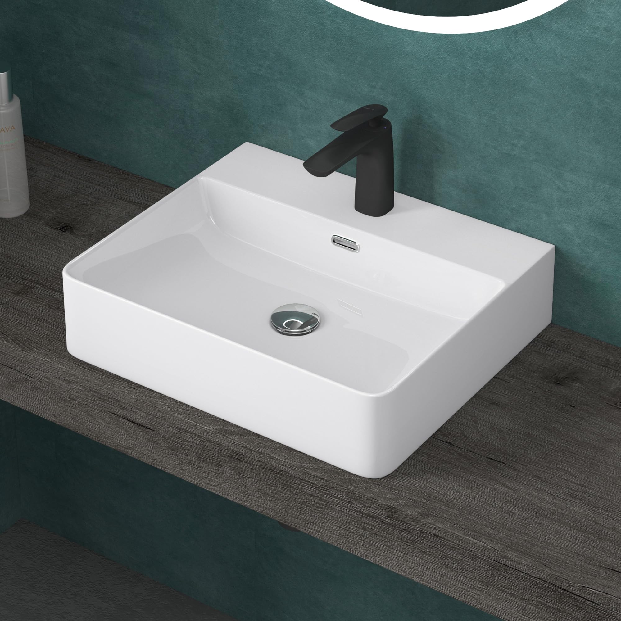 doporro Lavabo sobre Encimera Lavabo Suspendido Baño | Rectangular | Blanco | Cerámica | 50x42x12cm | con Rebosadero y Orificio para Grifería | Meissen201