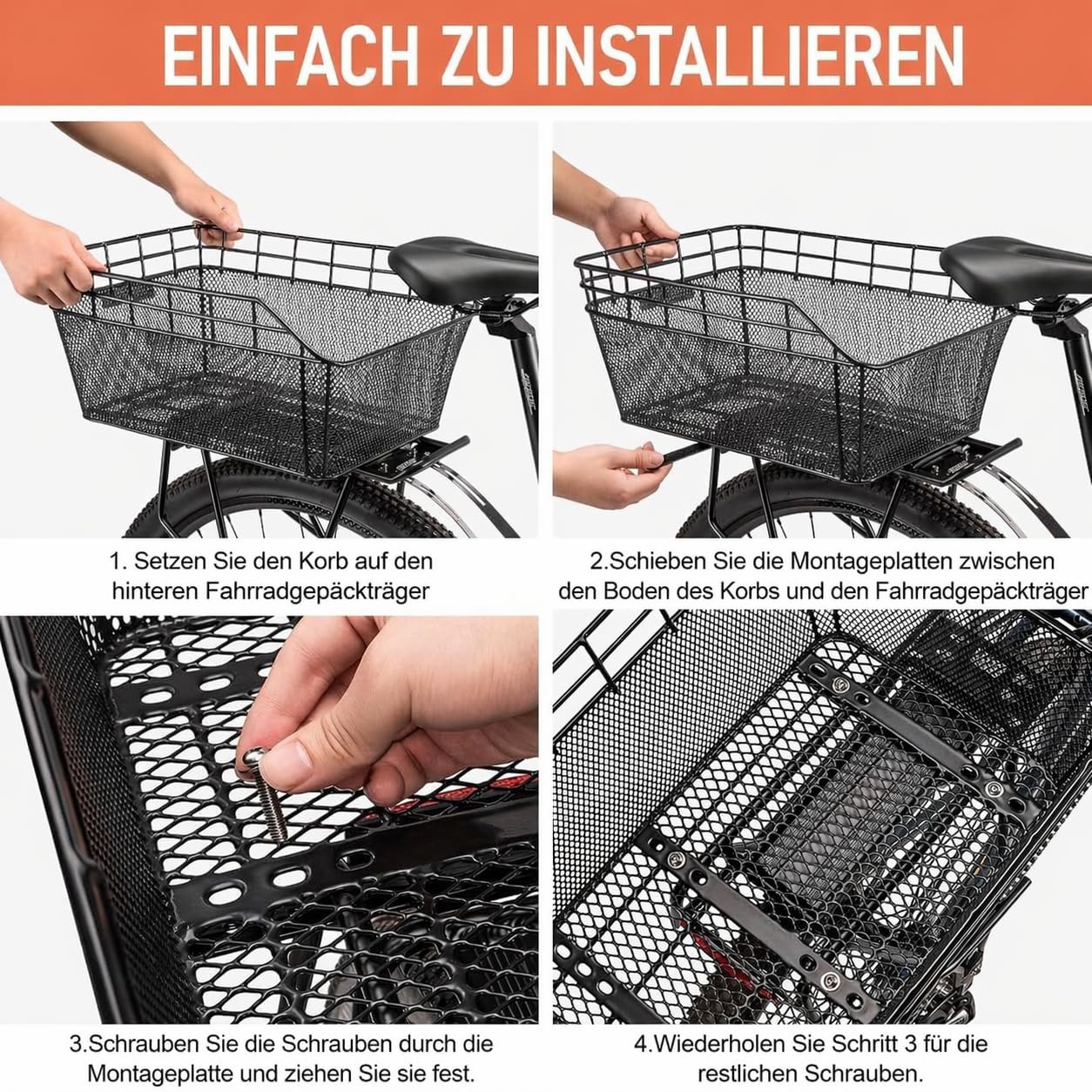 CXWXC Fahrradkorb Hinten mit Ladungsnetz und Eine Dicke Futterung fur Fahrrad, Dicke Futterung Tasche für Fahrrad, Elektrofahrrad (CX-HT-193-EU)