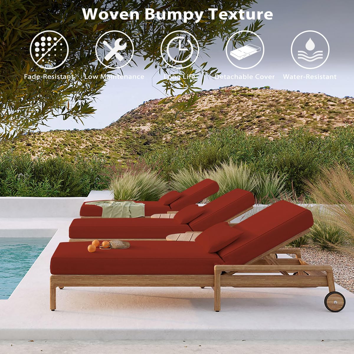 Sundale Outdoor Olefin Water-Resistant Chaise Lounge Cushions Set of 2 ...