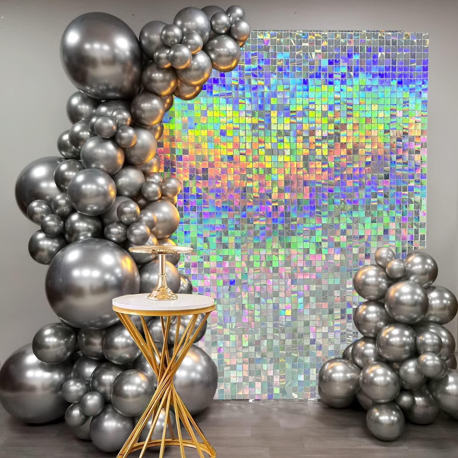 Mocsicka Silver Iridescent Shimmer Wall Backdrop, 24PCS