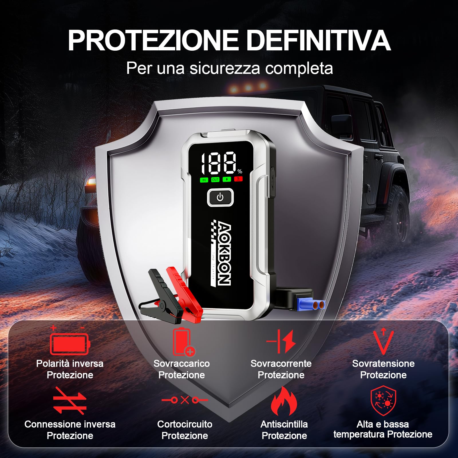 Avviatore Batteria Auto 7000A Avviatore di Emergenza per Auto Moto Fino All Ges 10,0L Diesel 12V Starter Batteria Portatile con Torcia a LED