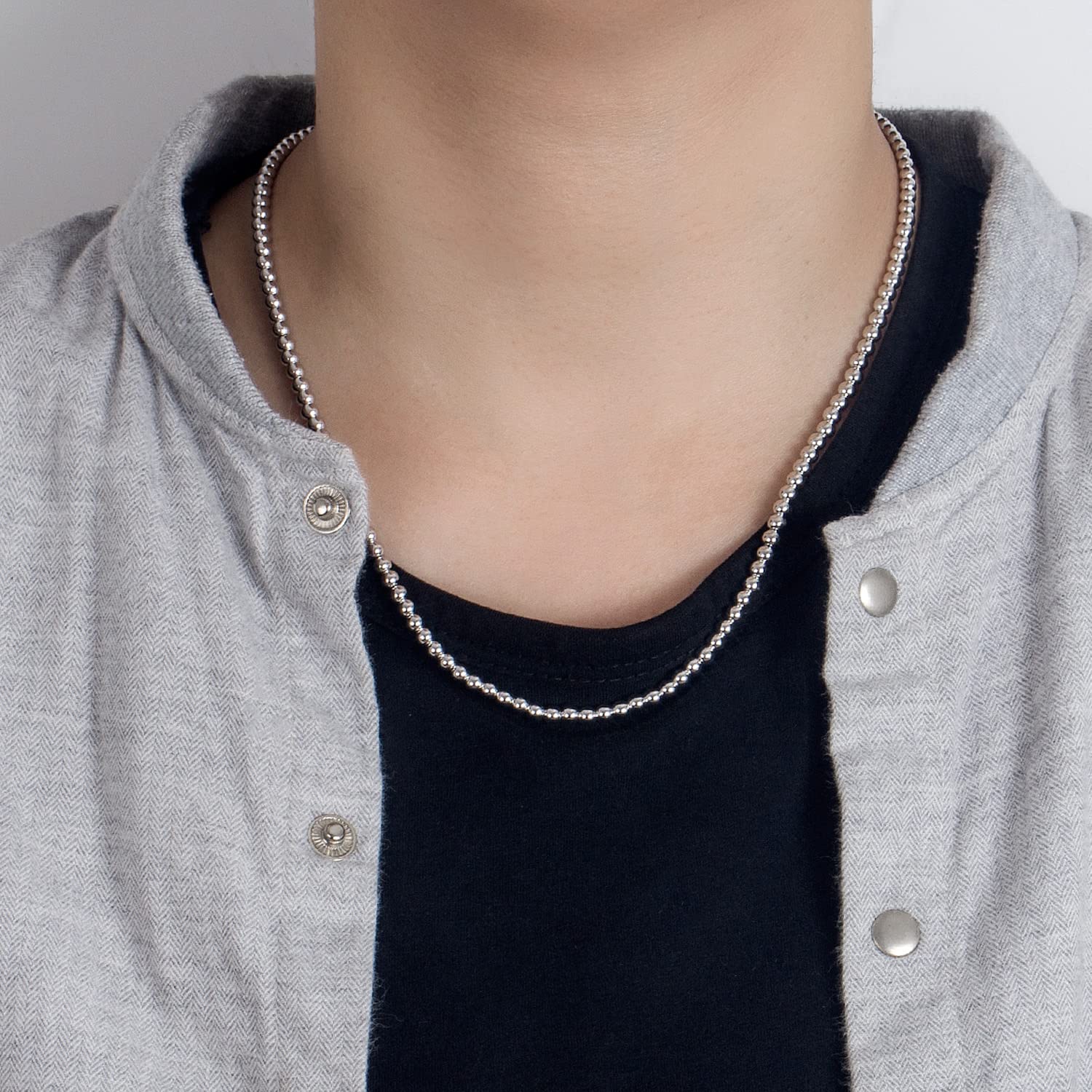 Dankadi Collana di perle in argento 925 largo 4 mm, 6 mm, senza e con ciondolo a forma di campanello, 18-32"/45-81 cm, collana di palline dorate, regalo per donna uomo