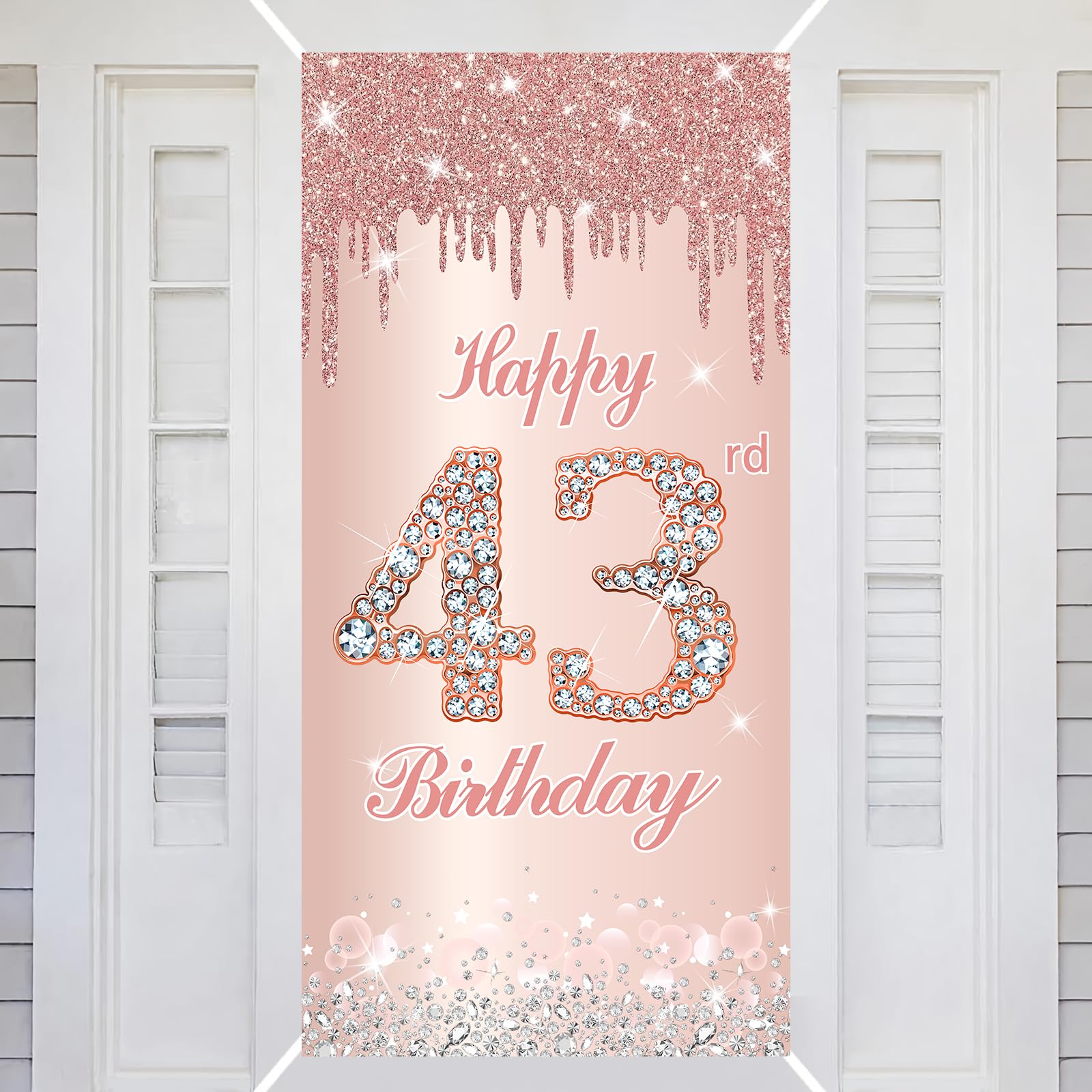 43rd Happy Birthday Decorations Door Banner Pink Rose Birthday Banner for Party Backdrop for Women Door Cover Party Decoration Supplies Poster — image 1