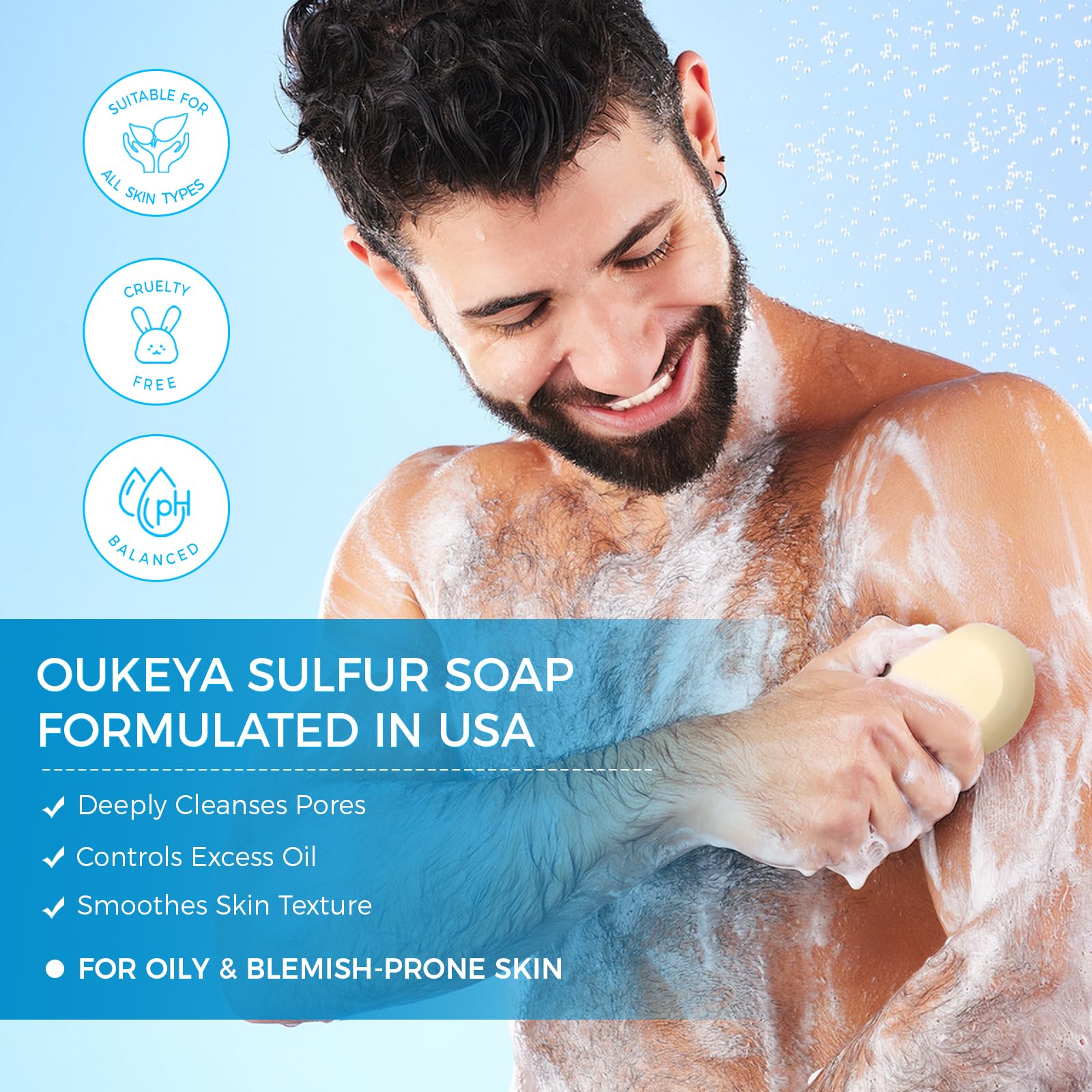 OUKEYA 10% Mydło Siarkowe, Mydło z Mlekiem Koziem, Kwas Salicylowy, Olejek Z Drzewa Herbacianego, Aloes, Antybakteryjne, Łagodzące, Głęboka Pielęgnacja, Naprawa Bariery Skórnej, 115g