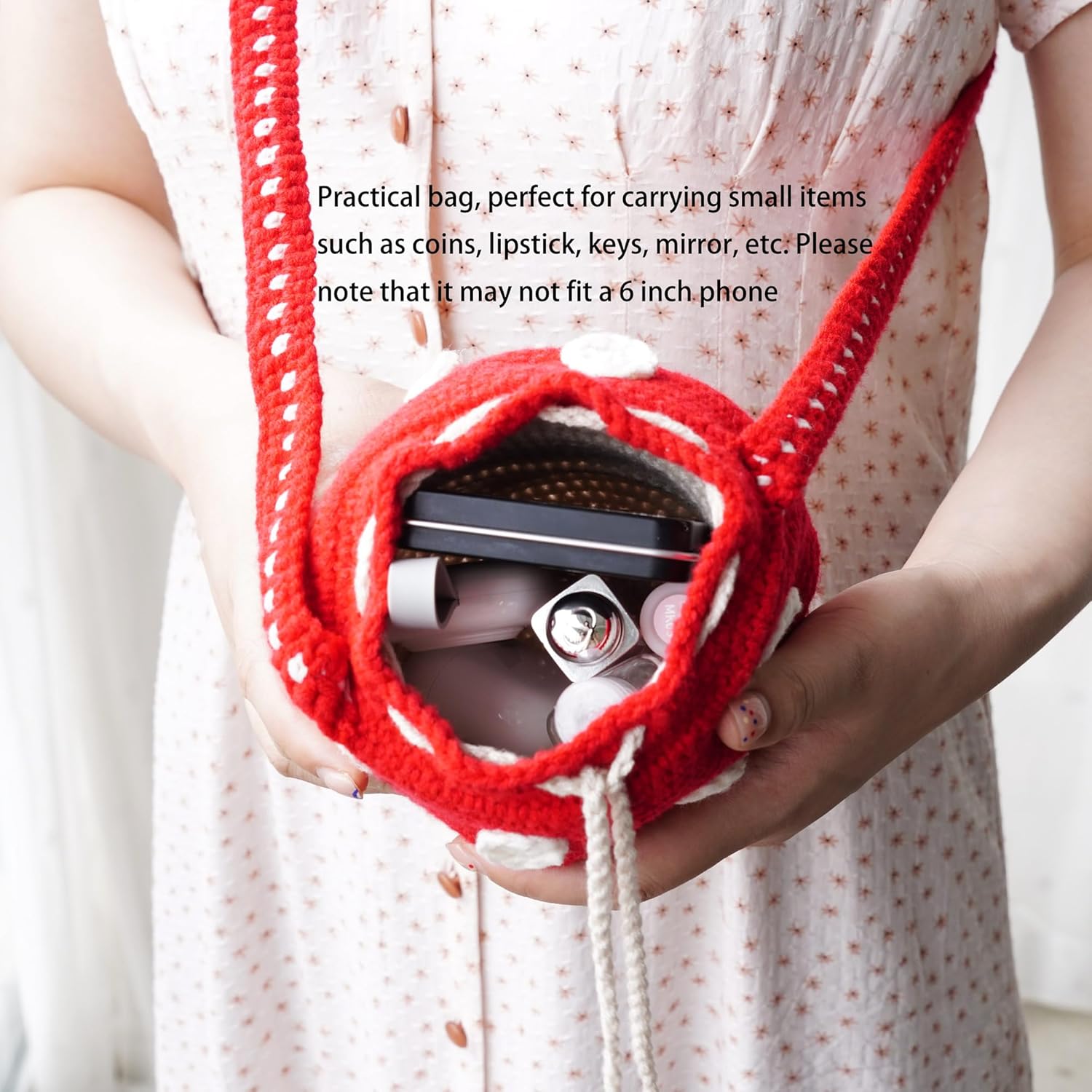 Mushroom Purse Crossbody Crochet Bags for Women Knitted Mushroom Bag Cottagecore Purse Small (Red) - Image 4