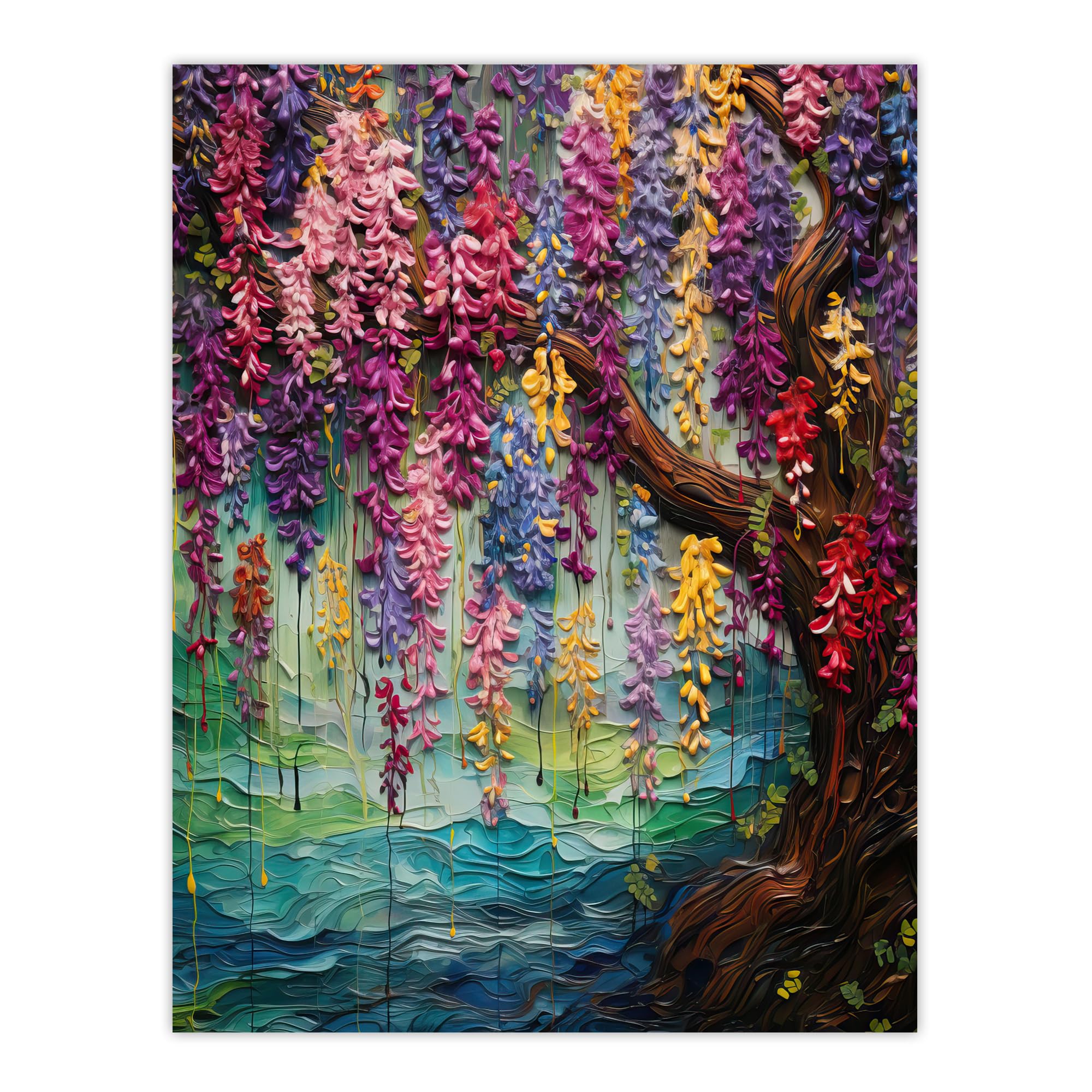 Extra Large XL Wisteria Over Riverbank Oil Painting Print - Artery8 - W24 inch x H32 inch