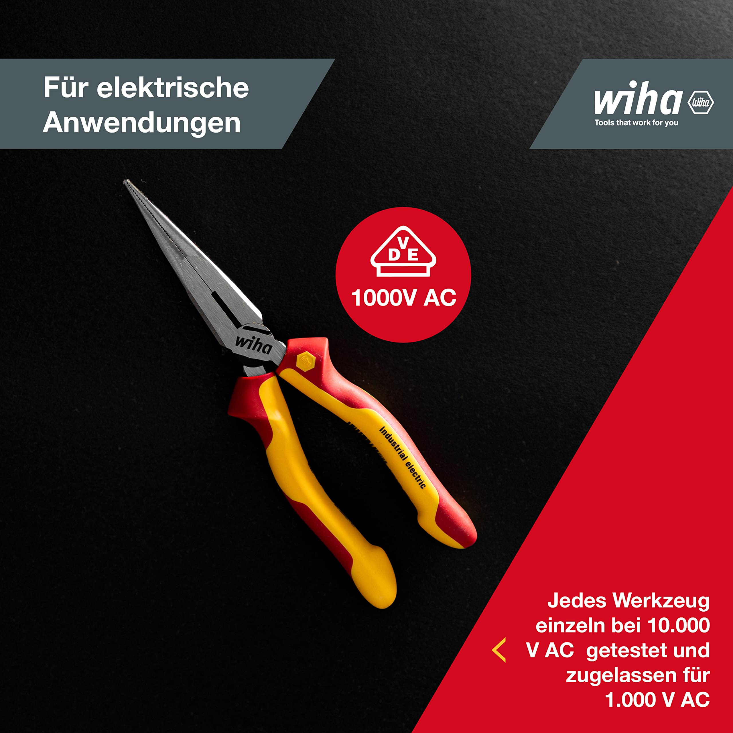 Wiha Flachrundzange Industrial electric mit Schneide gerade Form 200 mm Zange für Elektriker, VDE geprüft, stückgeprüft, stabil und robust (33178)