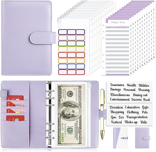 Onlyesh B Budget Binder with Zipper Envelopes, Cash Envelopes for Budgeting, Money Organizer for Cash, 28Pcs(Purple)