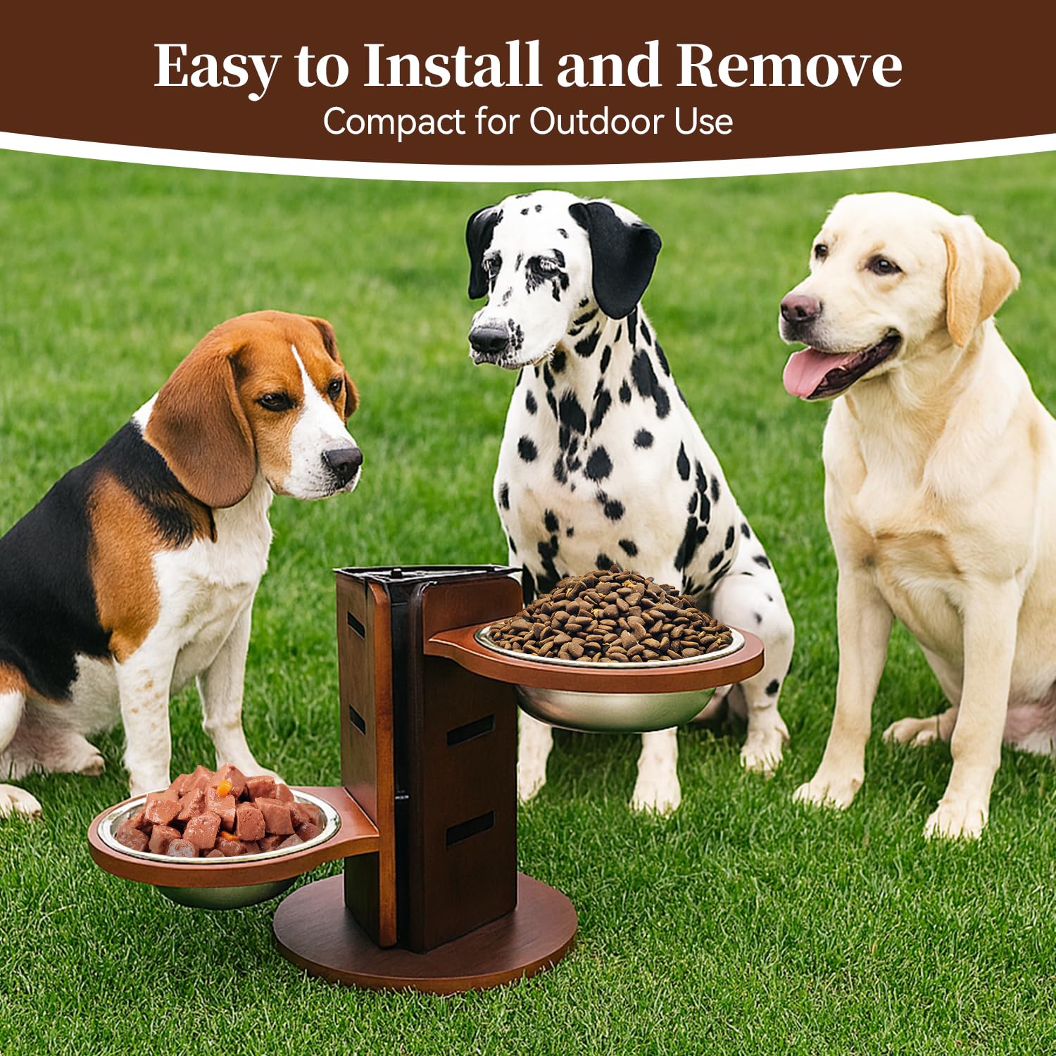 Lot de 3 Gamelles Surélevées pour Chien, Réglables sur 3 Niveaux (9,2-23,5 cm), Support en Bambou sur 3 Côtés, 3 Gamelles en Acier INOX de 650 ML, Fond Antidérapant de 25 cm, pour Plupart des Chiens