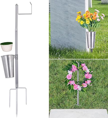 Decoraciones de cementerio para tumba, jarrón de cementerio 2 en 1 o soportes de corona para cementerio, para flores frescasartificiales, coronas