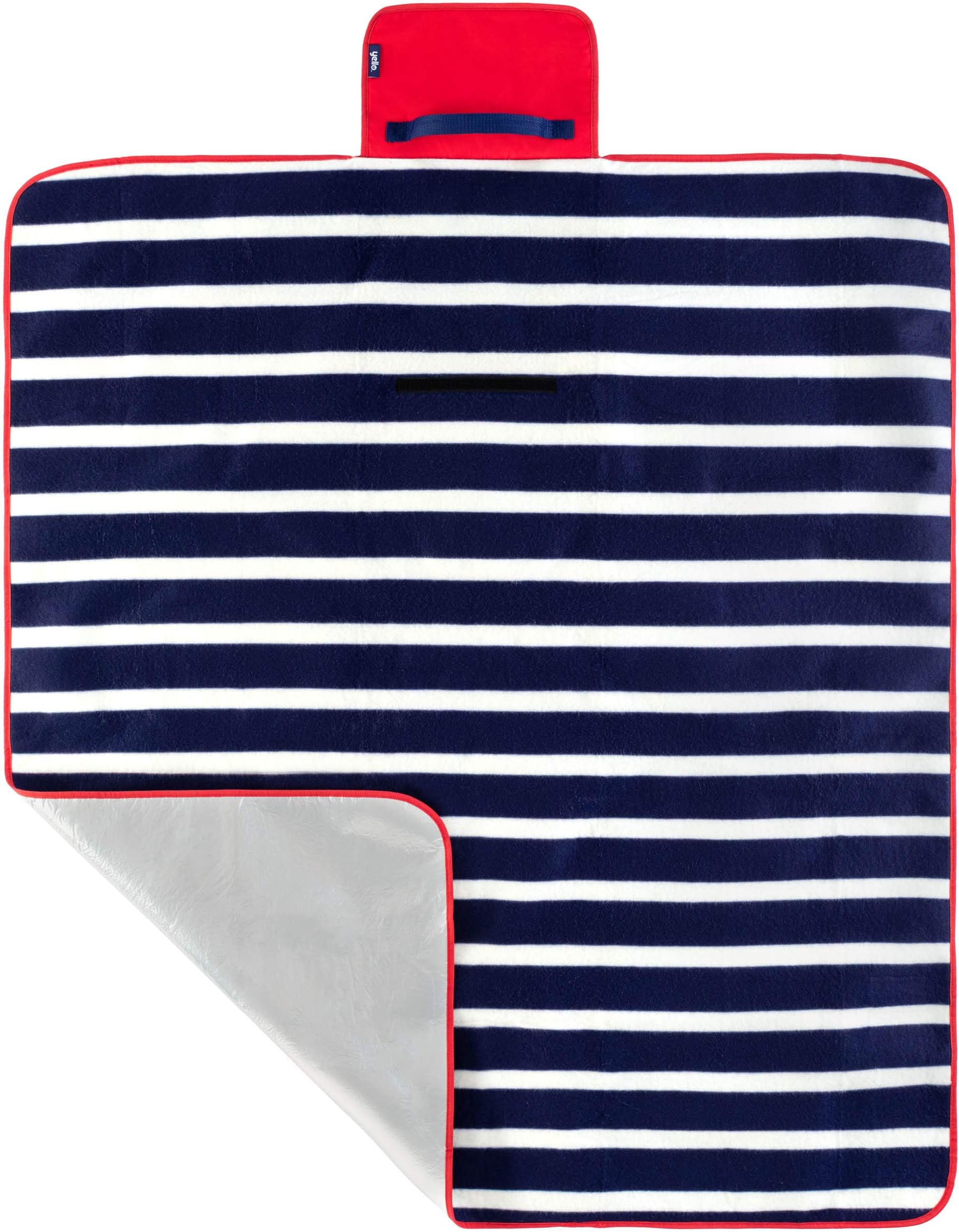 Yello Fleece Folding Outdoor Picnic Rug Waterproof Backing - Blue Stripe