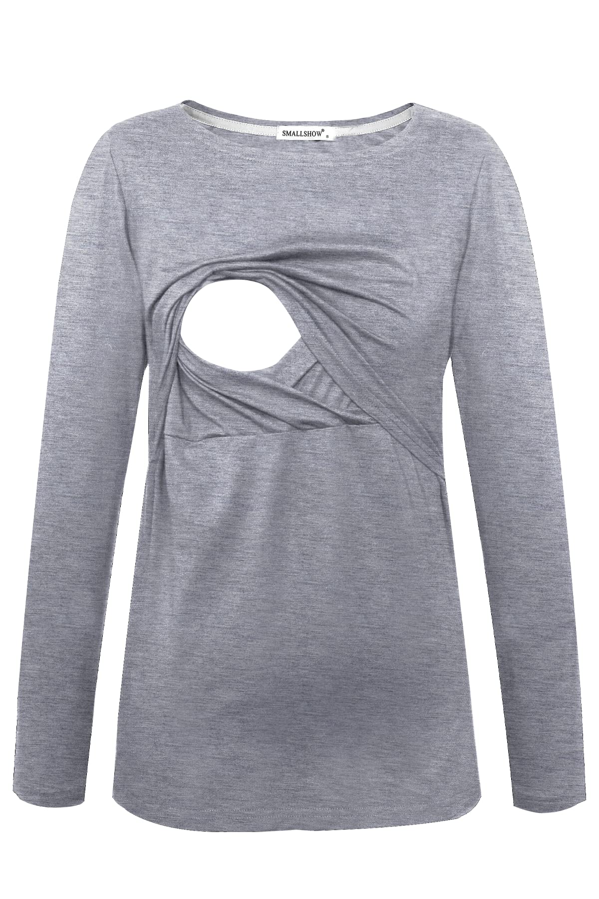 Smallshow Women's Maternity Nursing Tops Comfy Long Sleeve Breastfeeding T-Shirt Small Black-Light Grey-Deep Green Stripe