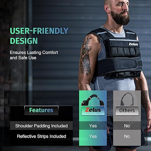 Miniatura 4 de ZELUS Chaleco con peso, chaleco de 20 libras, 30 libras, 60 libras, peso ajustable para ejercicio, chaleco de peso para hombres, chaleco de