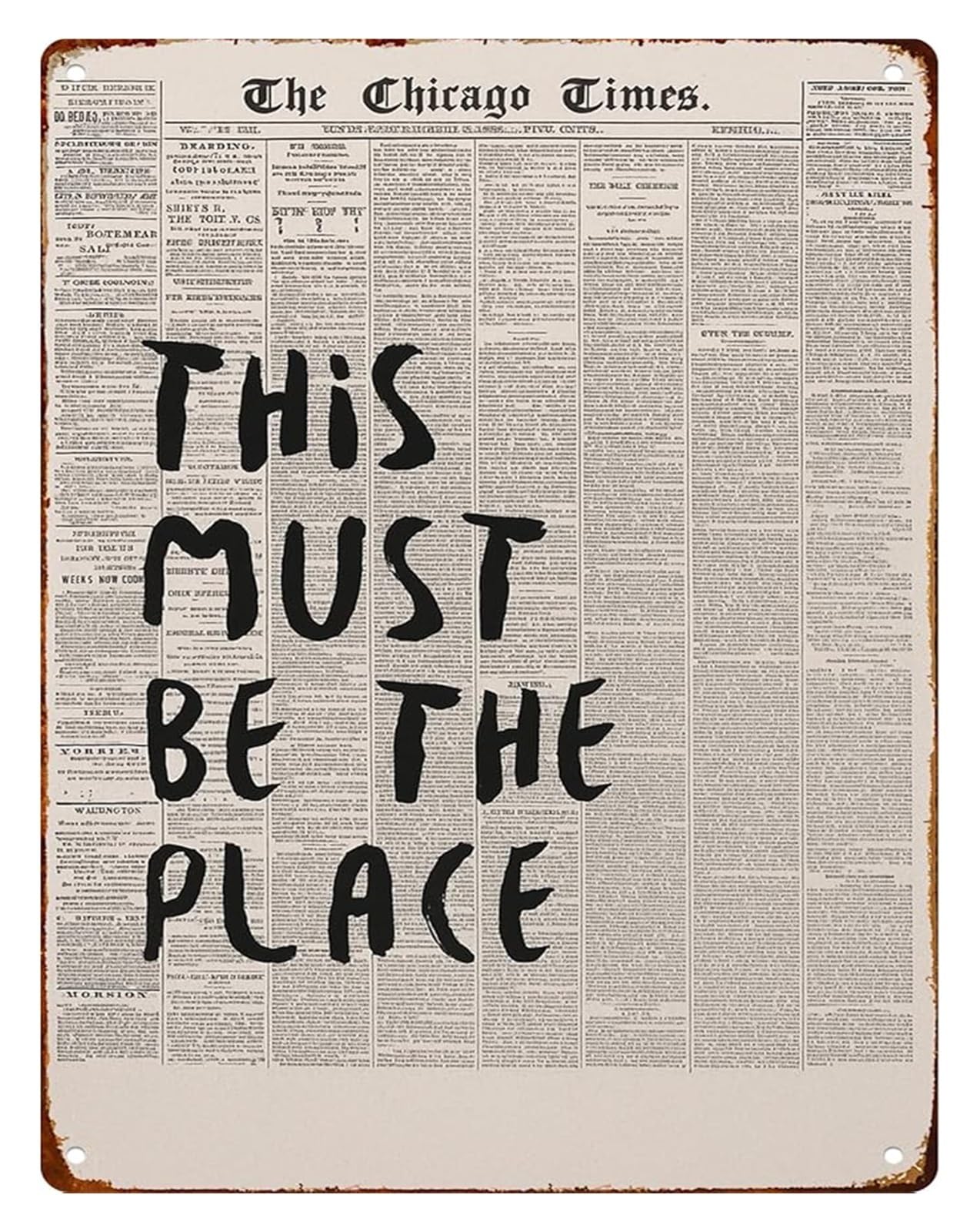 MDBJTCYZN Vintage Newspaper Metal Sign with This Must Be The Place Quote Wall Decor for Bedroom Office Reading Nook 8 X 12 in