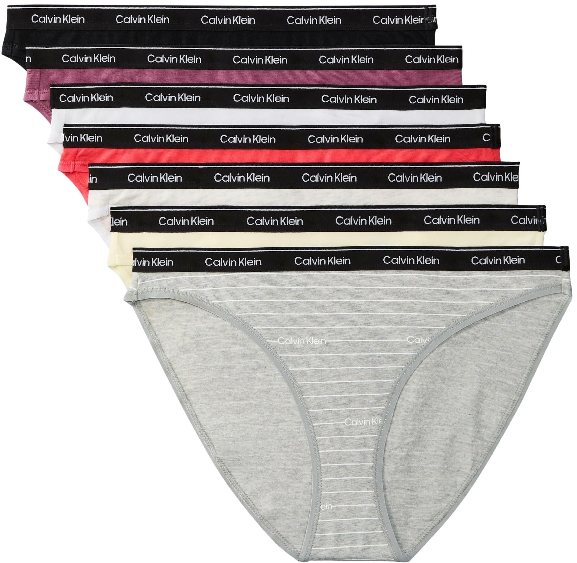 Calvin Klein Women BIKINI 7PK RED (Blck/PrSrbt/ICNLGSTRP GRYHTHR/SnwHt) L