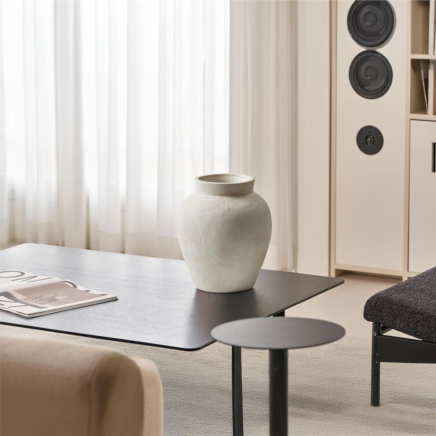 LB2 White Ceramic Large Vase, 11.2" Tall Zen Style Vase, Terra Cotta Pitcher, Distressed Farmhouse Decor, Pottery Decorative Flower for Home Décor - Image 3