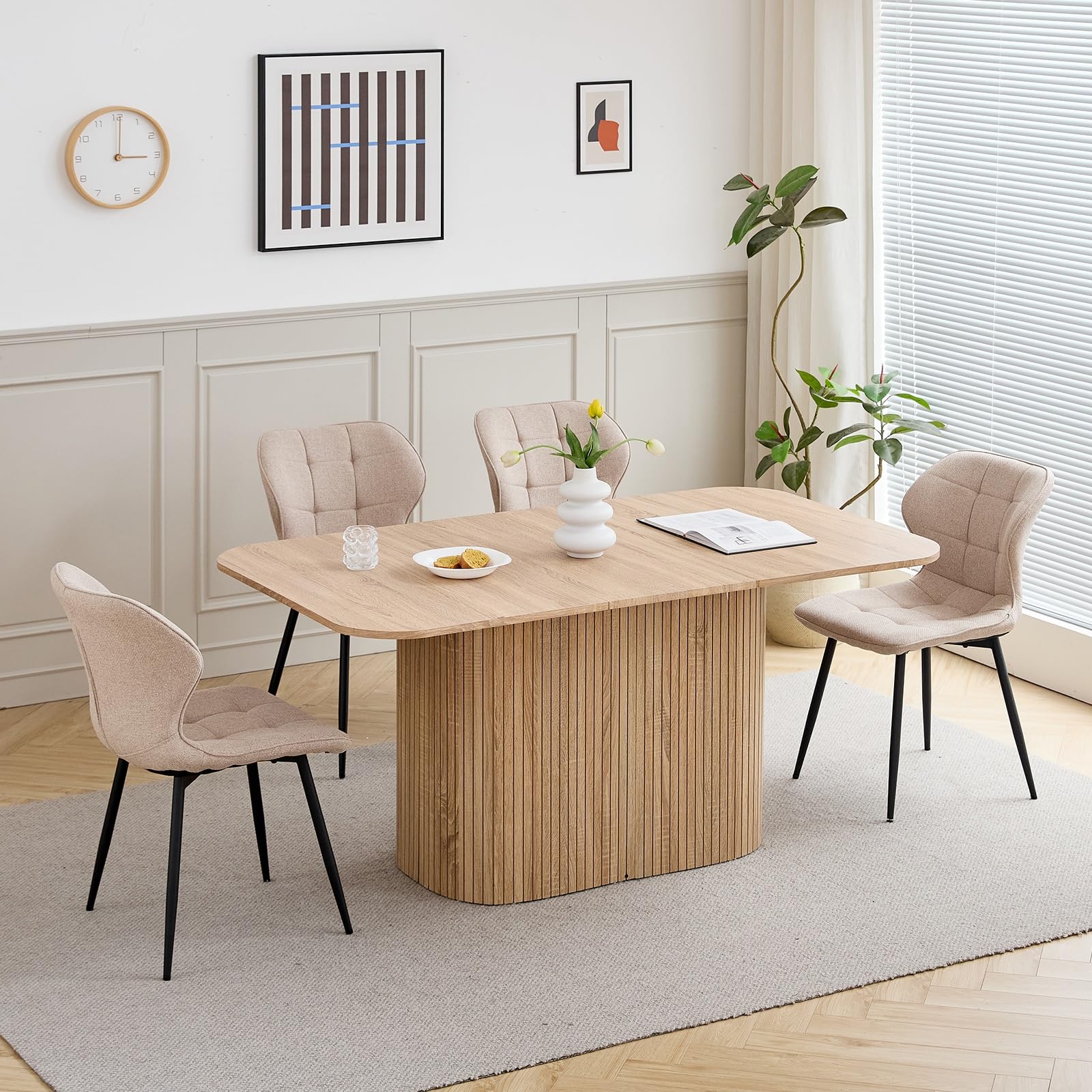GrandCA HOME Tavolo da Pranzo Rettangolare con Angoli Arrotondati, Tavolo da Pranzo Moderno Cucina da 160 cm con Base in Legno, Ampio Piano di Lavoro in MDF, per 4-8 Persone, Venature del Legno Chiaro