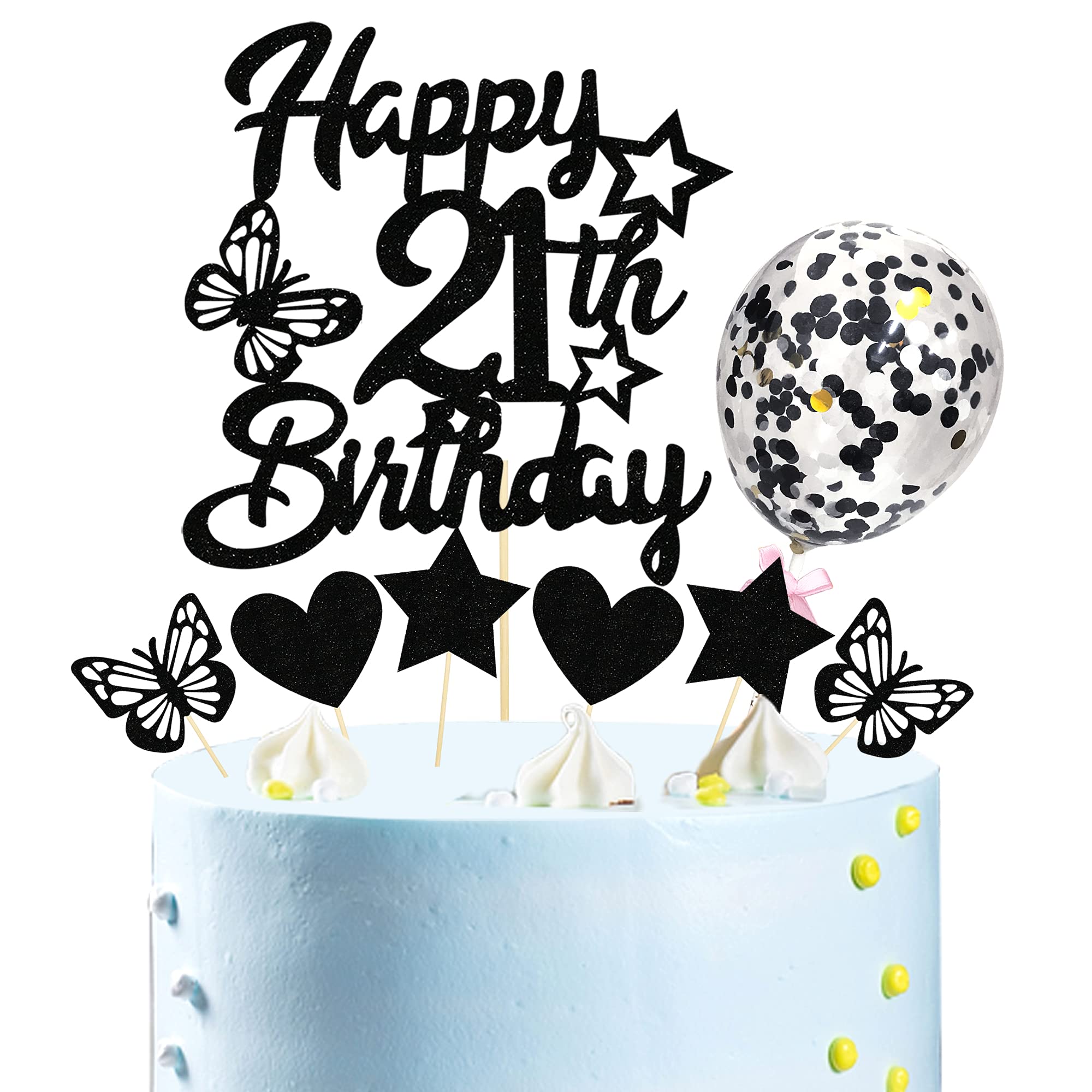 21th Birthday Cake Topper Black Happy 21th Birthday Cake Topper ...