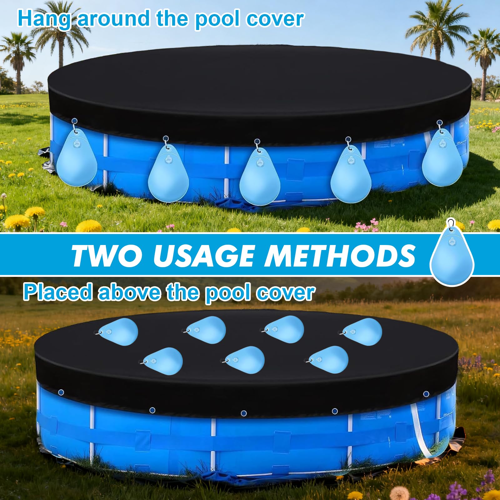12 Stück Wassersäcke Für Poolabdeckung Im Winter – 35x24 Cm, Verdicktes PVC Mit Haken, Hält Plane Sicher