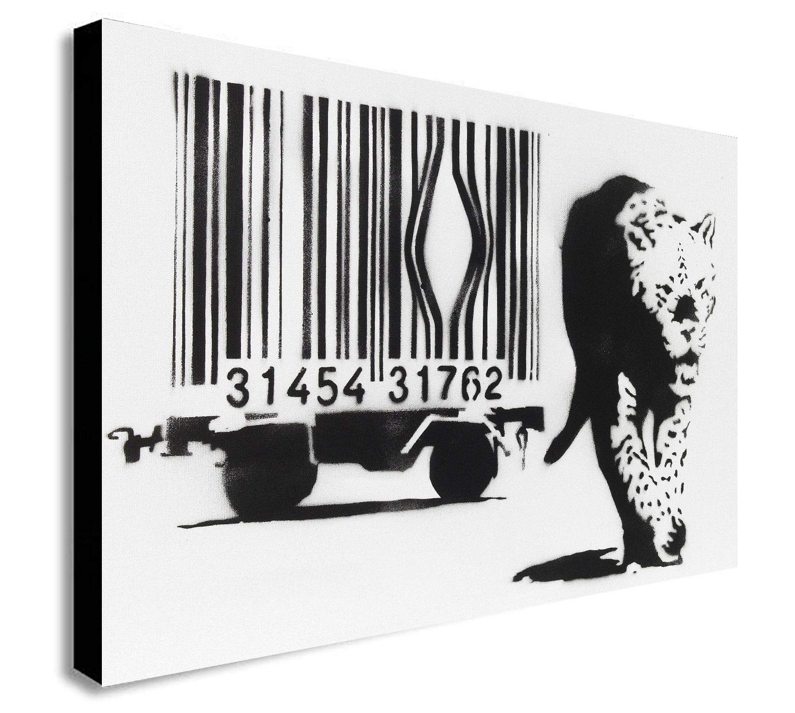 Fab Banksy Canvas -Barcode Leopard - Wall Art Framed Print - Various Sizes (A1 32X24 Inches)