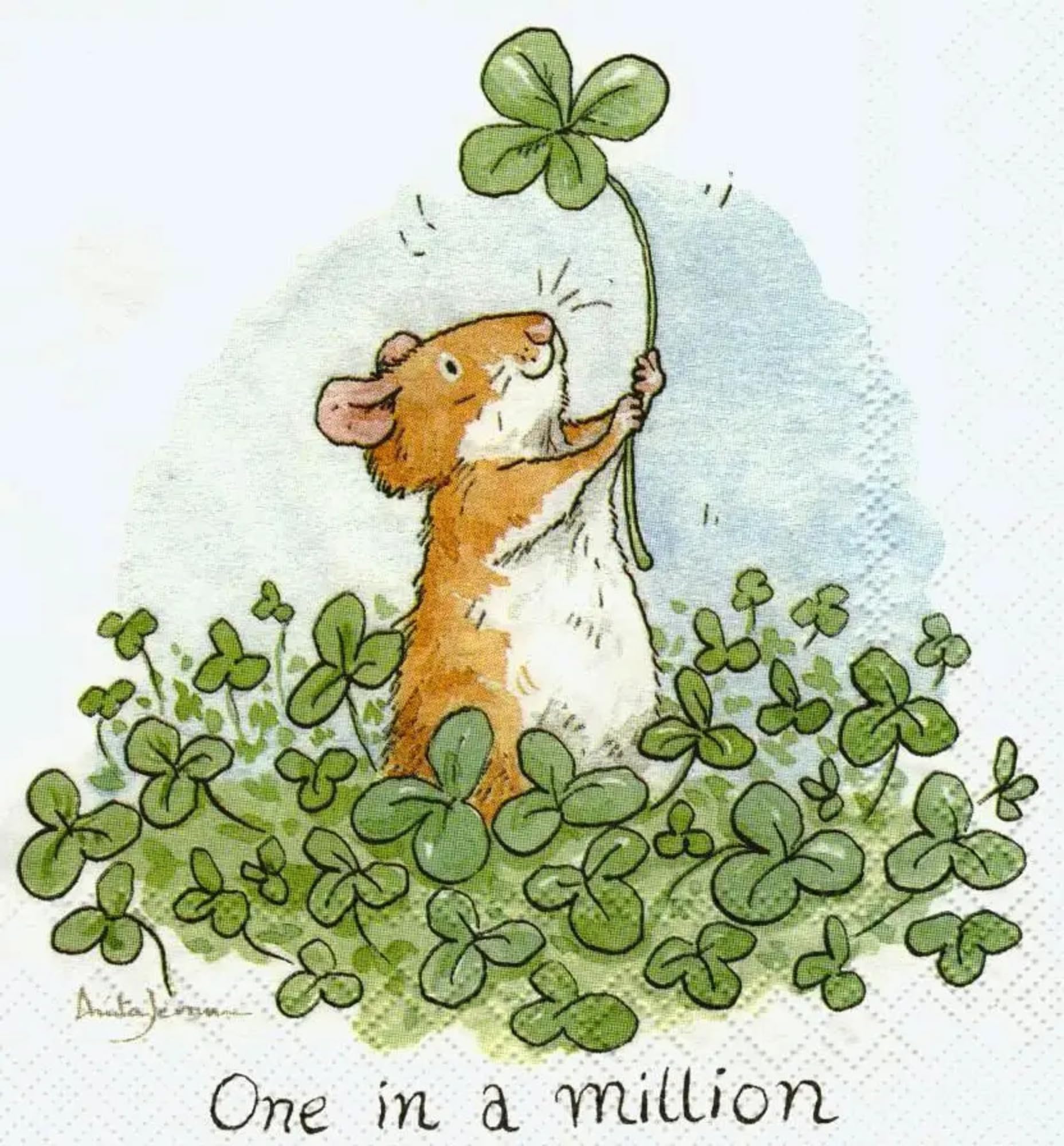 Set of 2 Individual Decoupage Paper Party Napkin Mouse Shamrock Lucky Watercolor Decor Luncheon Napkins for a Birthday Holiday, Wedding, Cocktail Party