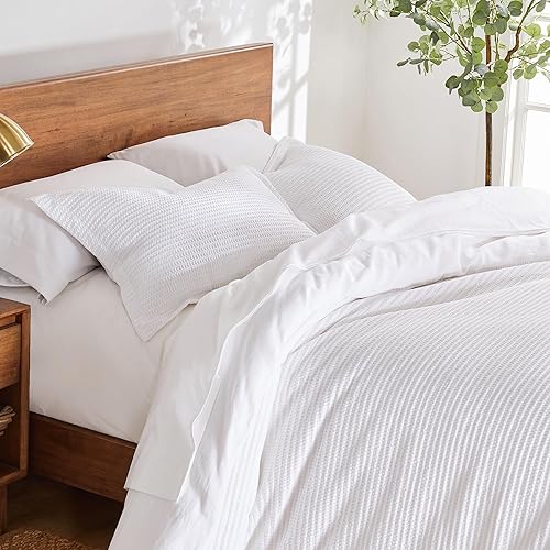 Miniatura 3 de Levtex Home - Juego de funda de edredón con diseño de nube de gofre - Funda de edredón King + dos fundas de almohada King - Tejido de gofre - Blanco