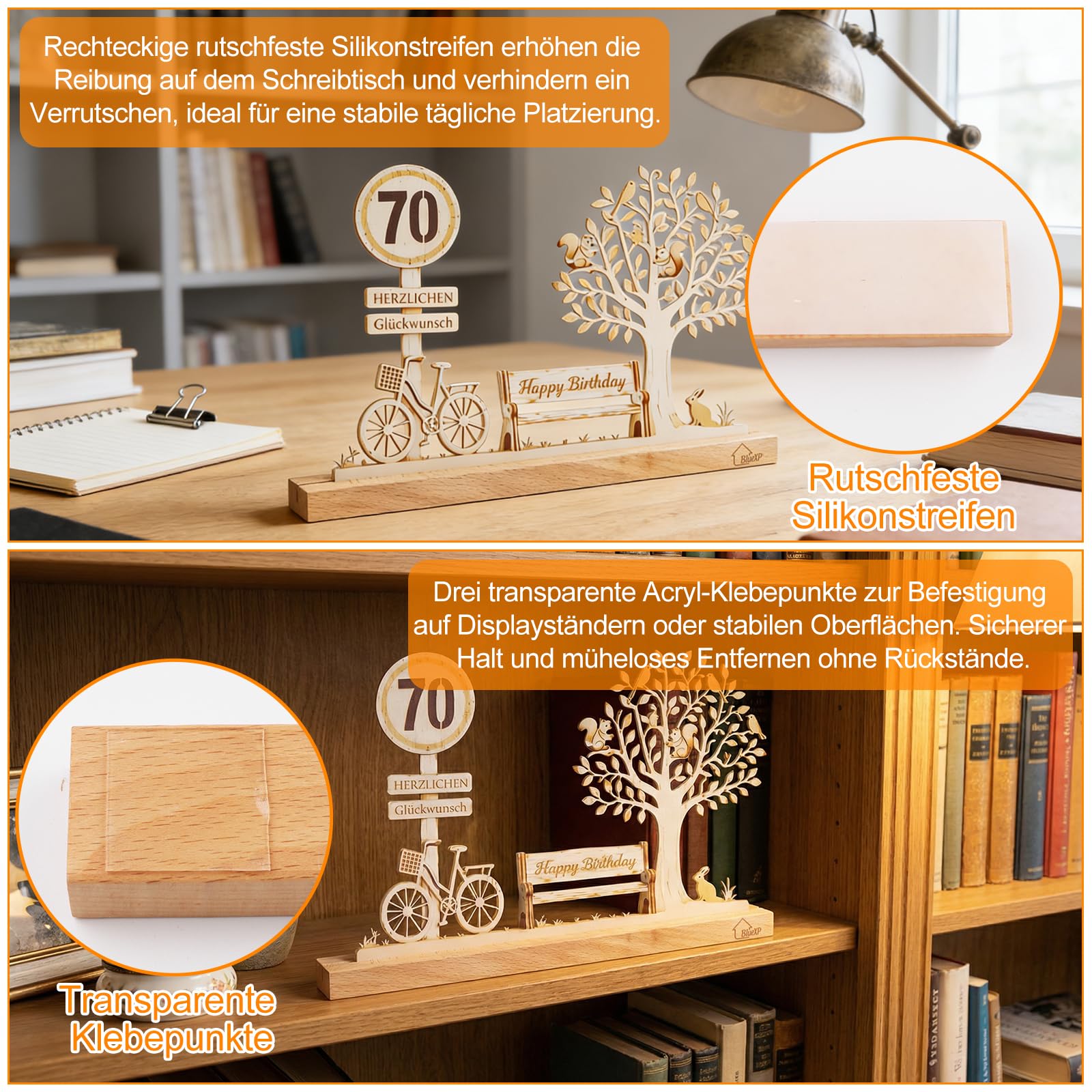 Regalo 70 Anni Albero Soldi Legno Decorazione Tavolo Base | Albero dei soldi decorativo per 70° compleanno con design legno e metallo idea regalo elegante per uomo donna casa e ufficio