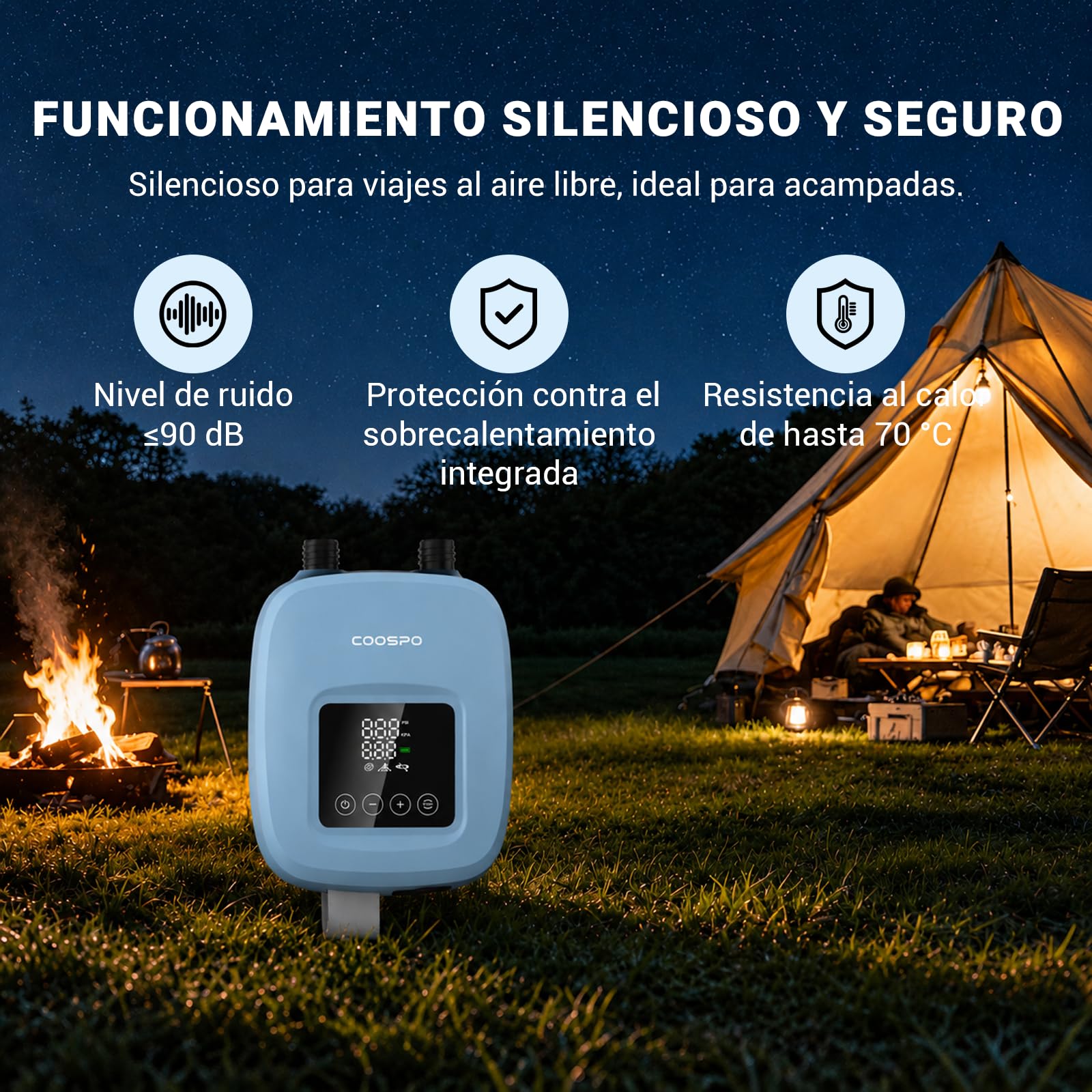 CooSpo Bomba de Aire portátil para Sup inflador eléctrico de Alta presión de 20 PSI batería Recargable de 52.9/44.4 WH Cargador para Coche de 12 V Apto para Kayaks y artículos hinchables