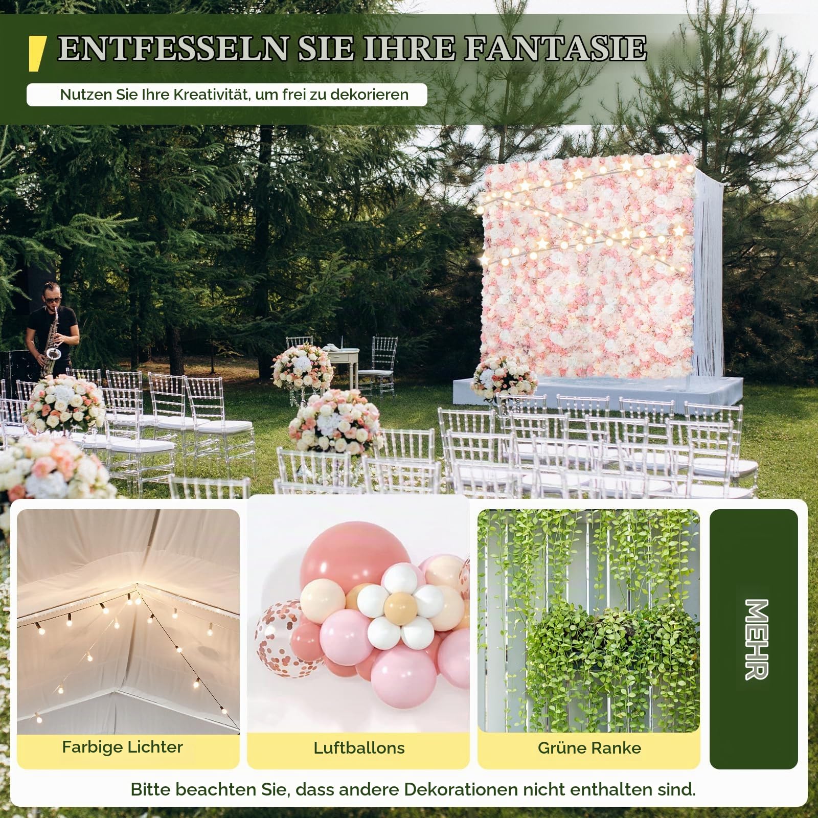 12 Stück 40x60 cm DIY Künstliche Blumen-Wandpaneel Set, Blume Wand Panel Dekorative Kunstblumen-Wandmatte, 3D Seiden Blumenwand Blumen Wanddekoration für Party Hochzeit Hintergrund (Rosa)
