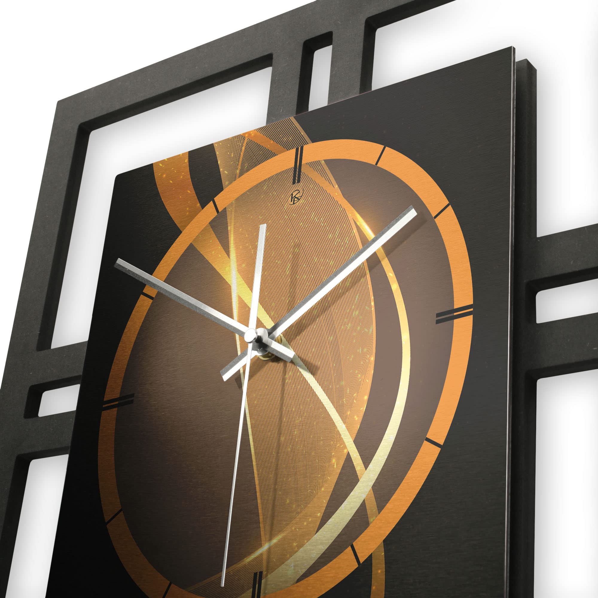 Kreative Feder Designer-WANDUHR „Dynamic“ 40x40cm schwarz-Gold in modernem Metallic-Look ohne Tickgeräusche (Dynamic, leises Funkuhrwerk)