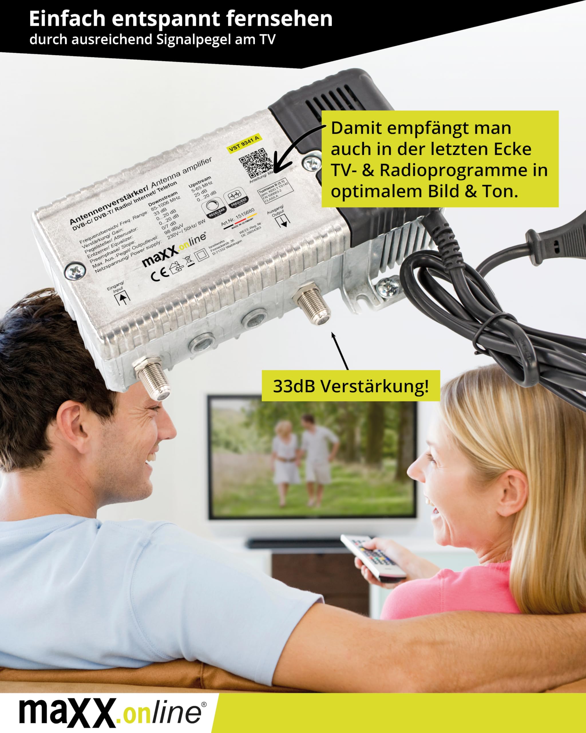 vst9341 a amplificatore per tv via cavo, 34 DB, regolabile, BK Amplificatore Cavo vernsehen DVB-T, DVB-C amplificatore per antenna
