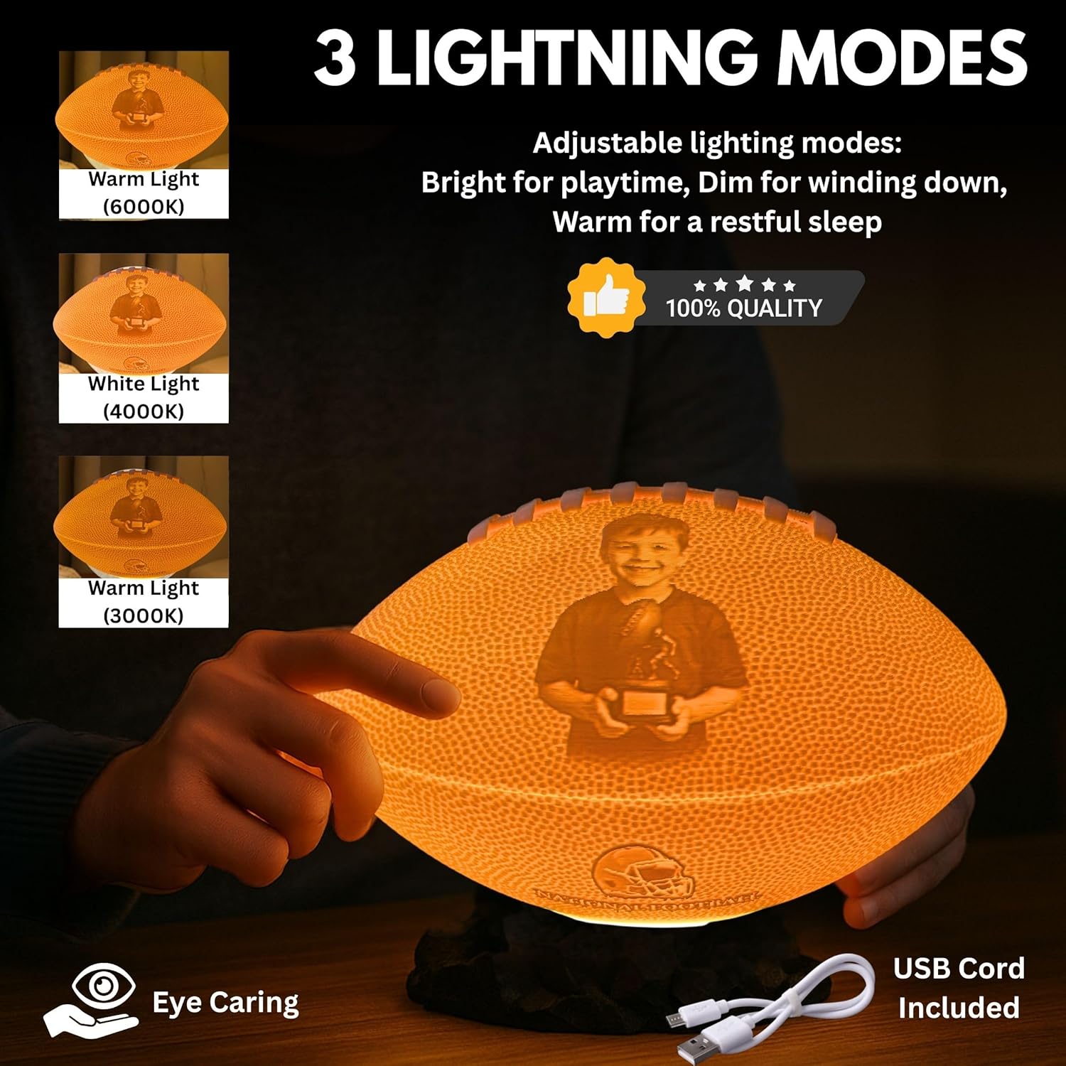 Personalized American Football Lamp with Custom Photo & Text – Sports Night Light for Kids & Adults | Boys Room Decor | Gamer Desk Light | Football Gift - Players, Fans & Coaches
