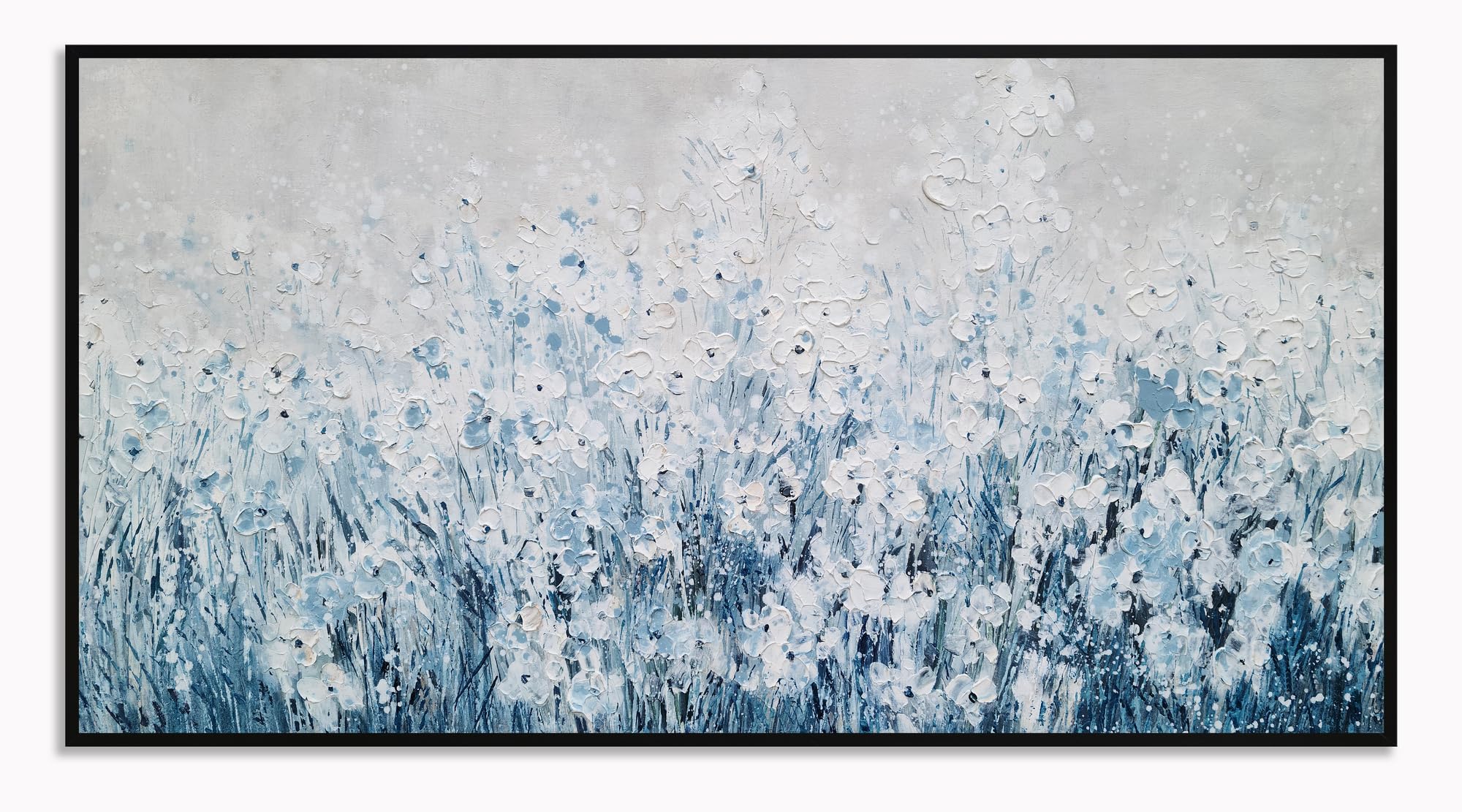 Yihui Arts Blue White Flower Painting - Modern Aesthetic Floral Artwork for Home Decor