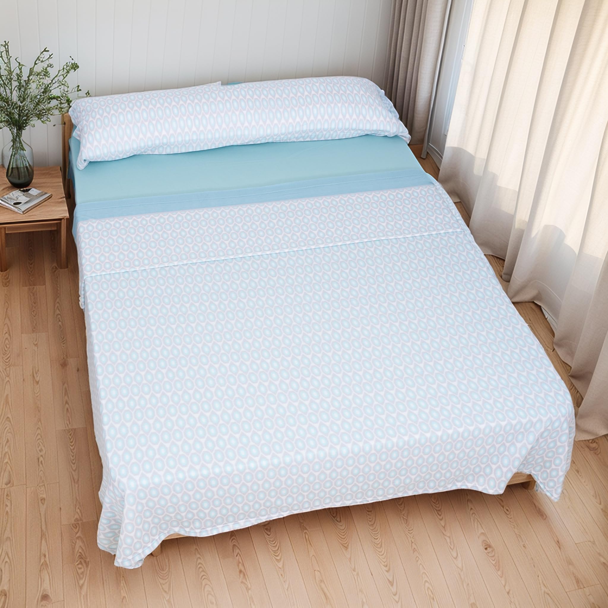Etrexonline Juego de Sábanas Térmicas Pirineo 3 Piezas para Cama de 150 – Sábanas de Invierno Tejido Polar, Incluye Sábana Bajera Ajustable, Encimera y Funda de Almohada - Circulos Verde