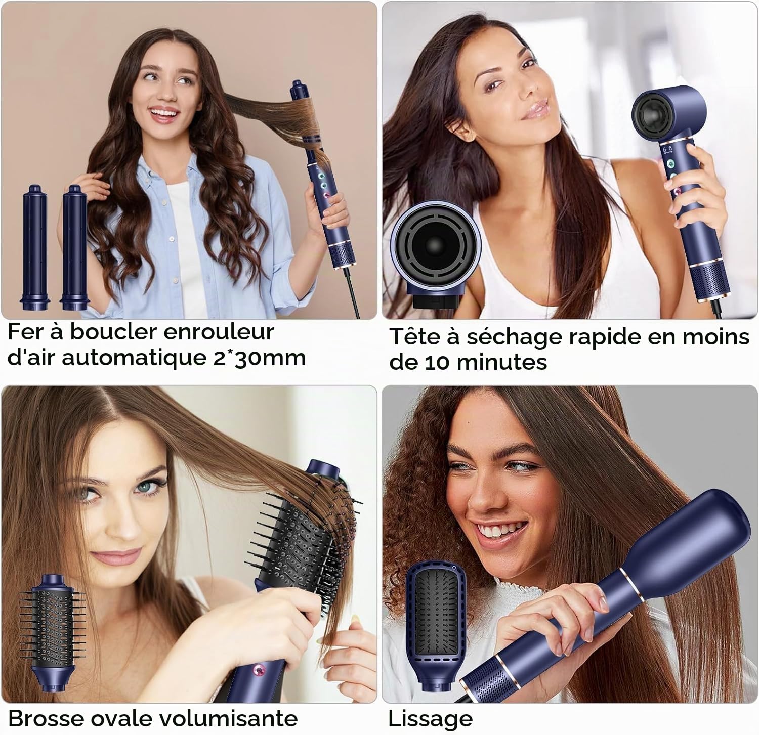 MogaWave Seche Cheveux 5 en 1 Air styler avec Sèche-cheveux de 110000 tr/min 20M/S pour un Séchage Rapide, Hair Styler de 320 Millions d'Ions avec Fer A Boucler, Brosse Lissante ＆ Brosse Volumisante