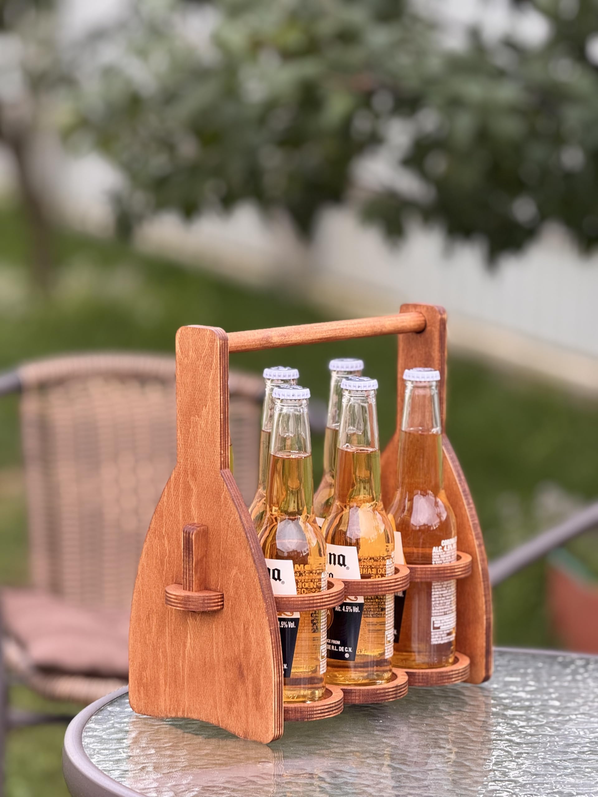 Bierbehälter aus Holz für 6 Flaschen – zusammenklappbarer Getränkehalter – beste Bierliebhaber Geschenke für Männer, Ihn, Papa – 6er-Pack Holz-Biertragetasche, Trinkhelfer, handpassend