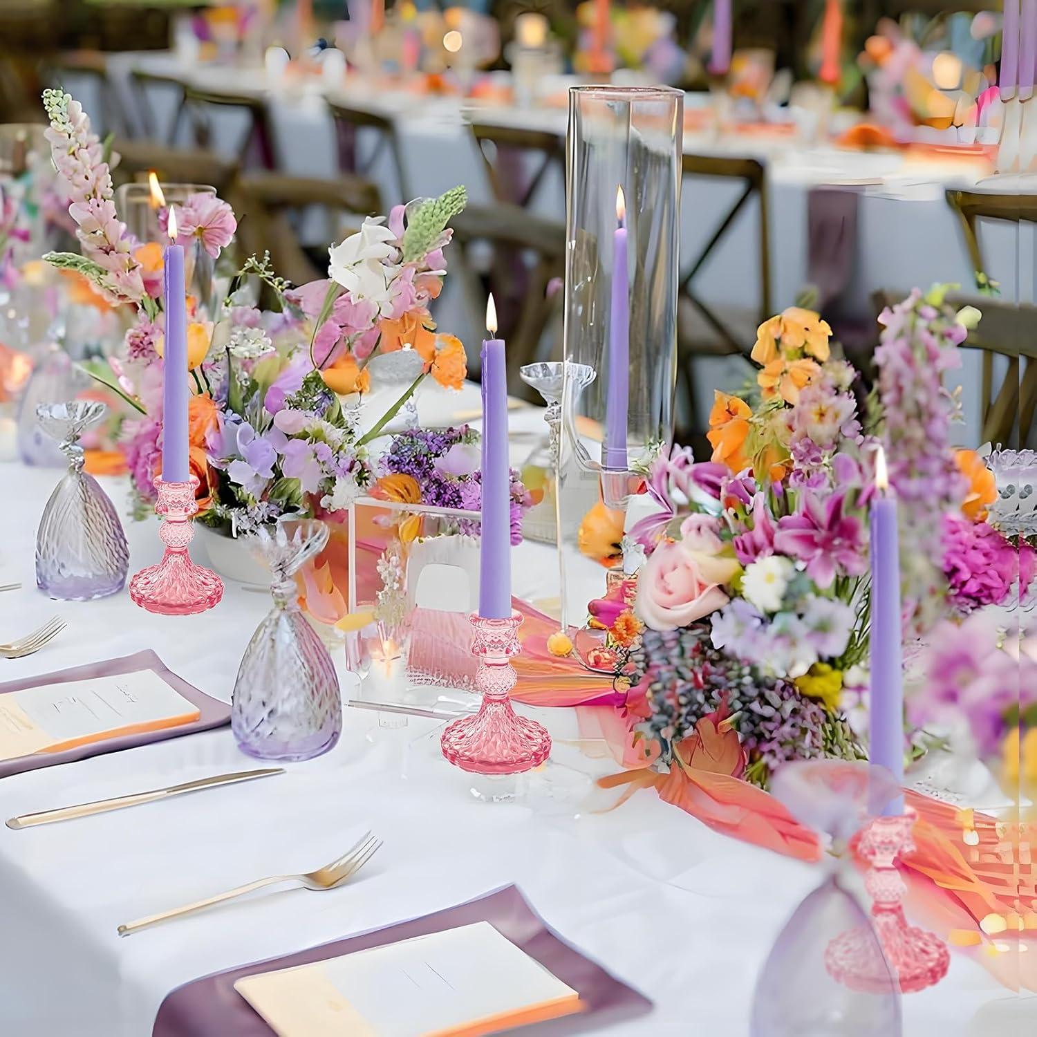 Glass Candlestick Holder,Striped Taper Candle Holders,Set of 6 Candle Stand for Table Centerpieces, Home Decor,Weddings,Festival and Parties (Peach Red Dimond) - Image 5