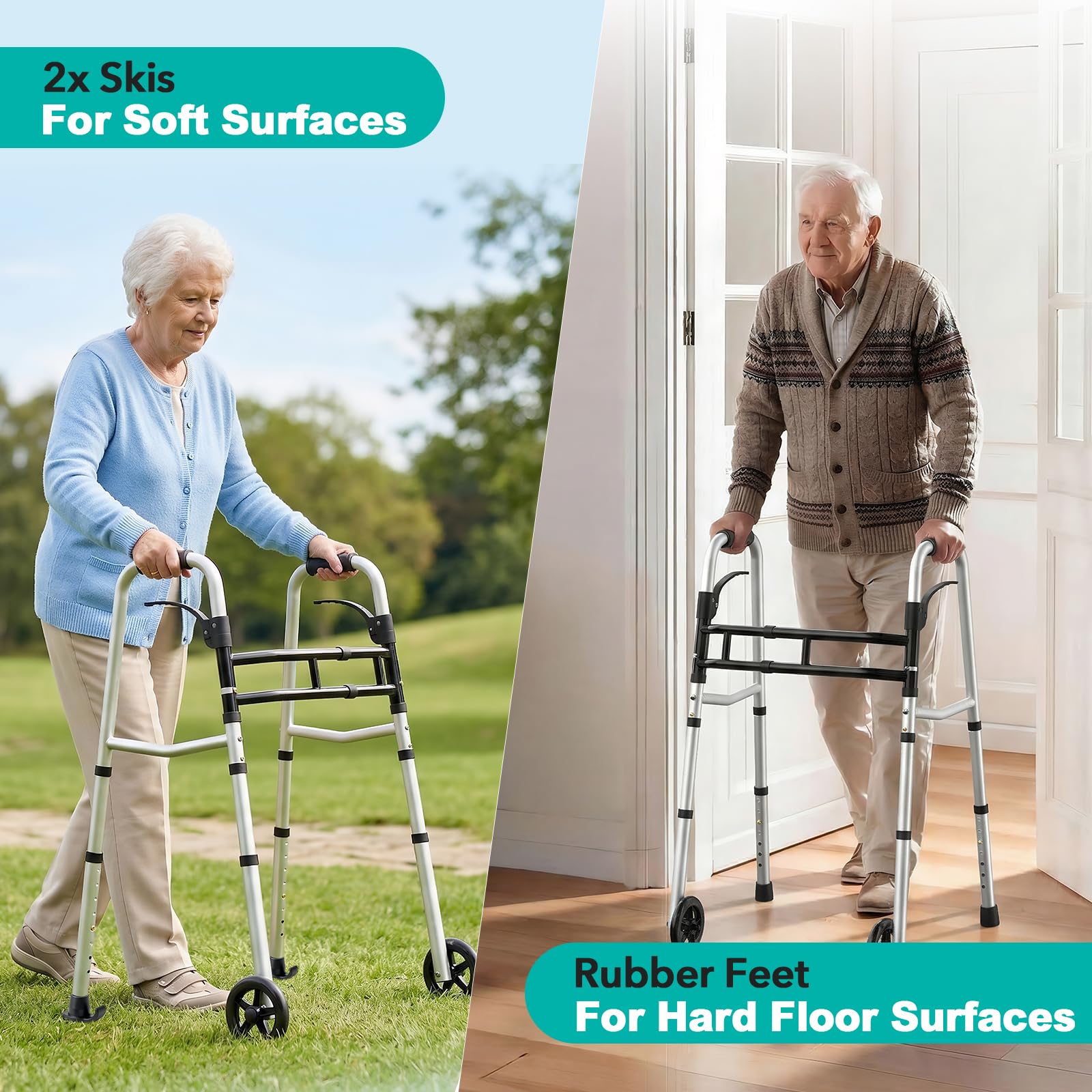 HOMENURSE Z3 Folding Walkers for Seniors w/Skis, Width & Height Adjustable — Amazon image 9