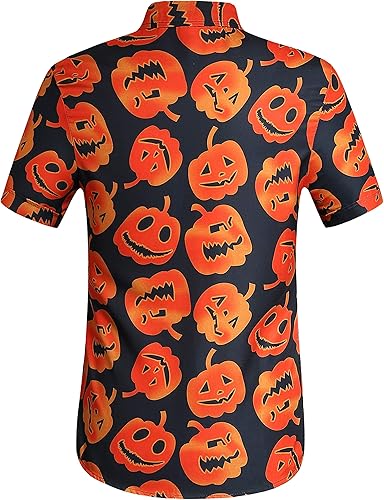 Miniatura 2 de SSLR - Camisa abotonada, manga corta y diseño de Halloween para hombre